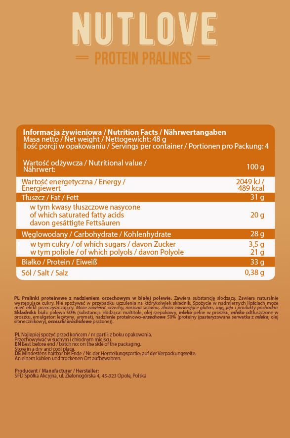 NUTLOVE PROTEIN PRALINES WHITE CHOCO PEANUT 48g 3/3
