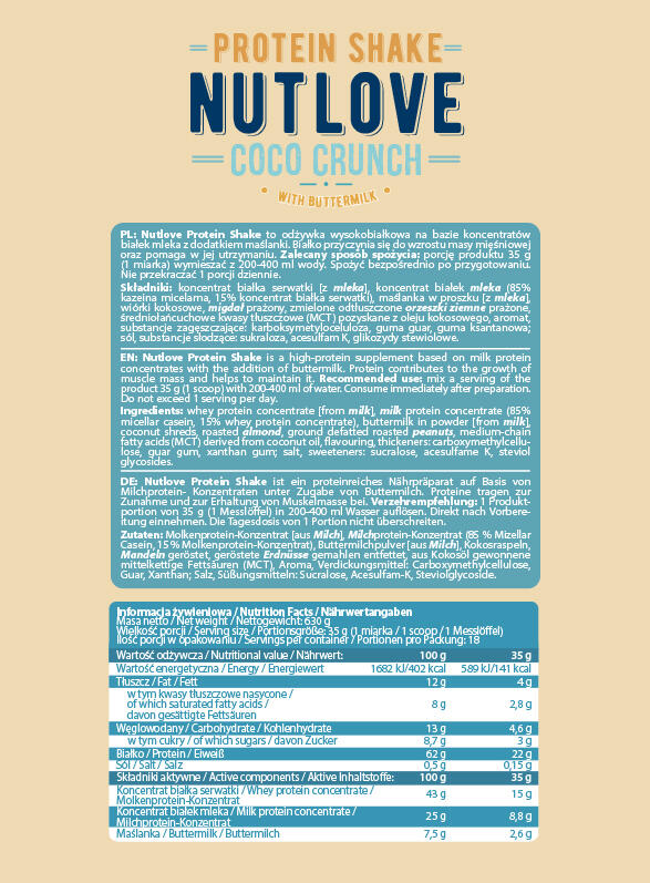 Proteína Whey - Batido De Proteínas Nutlove (630 G) - Coco Crunch 2/2