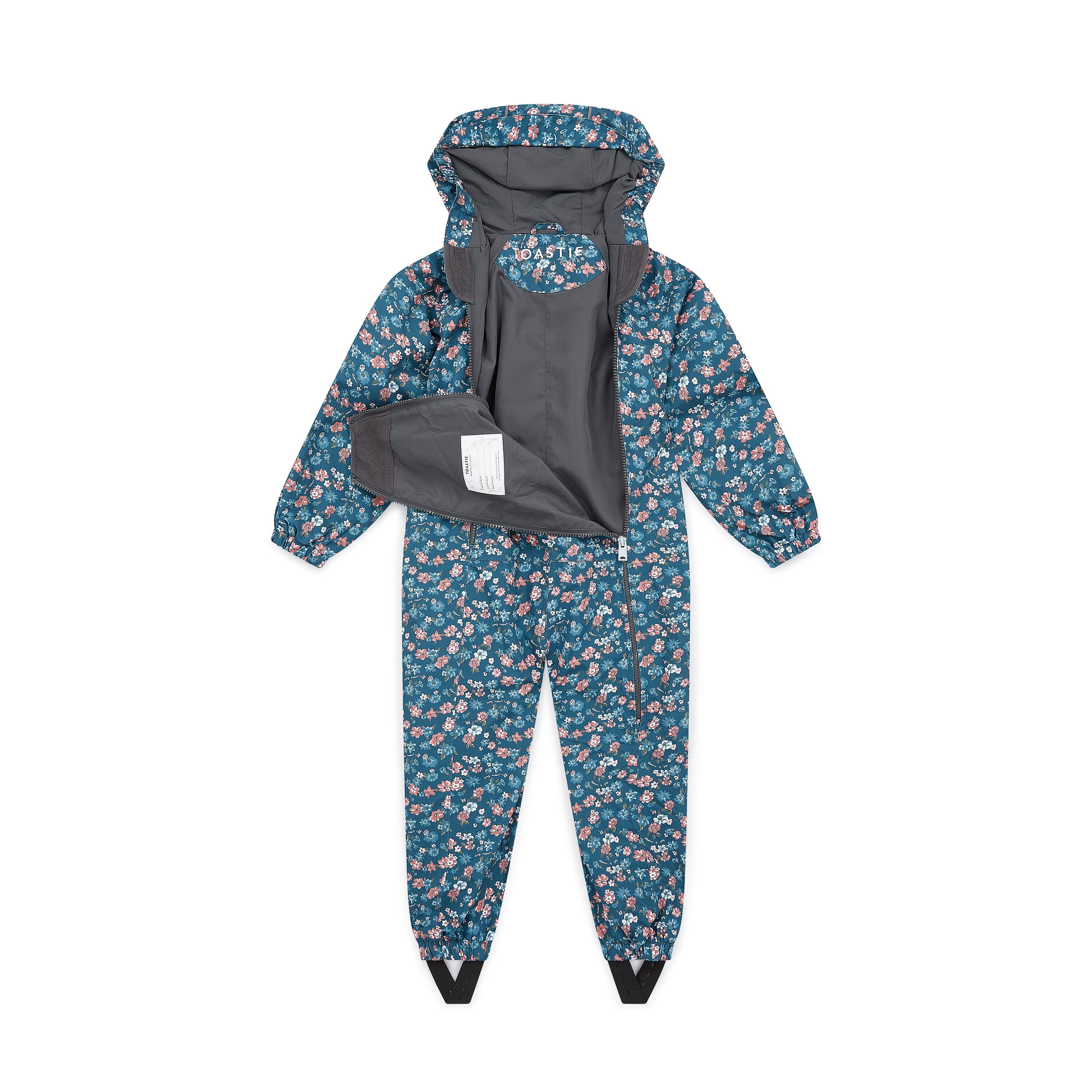 Floral Blue Rose Garden Waterproof Packable Puddlesuit 2/7