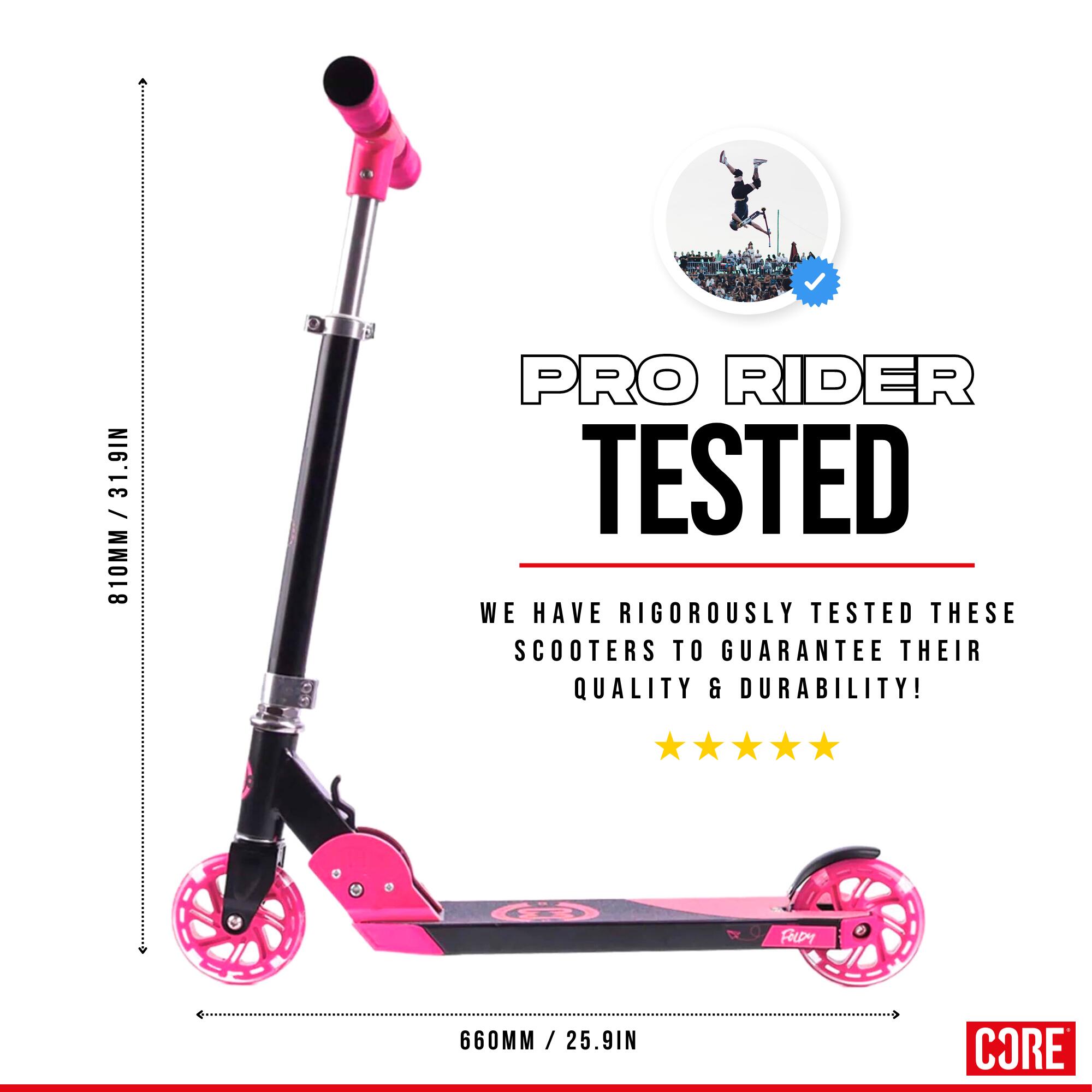 CORE Kids Foldy Junior Kick Scooter - Black/Pink (LED Wheel) 2/7