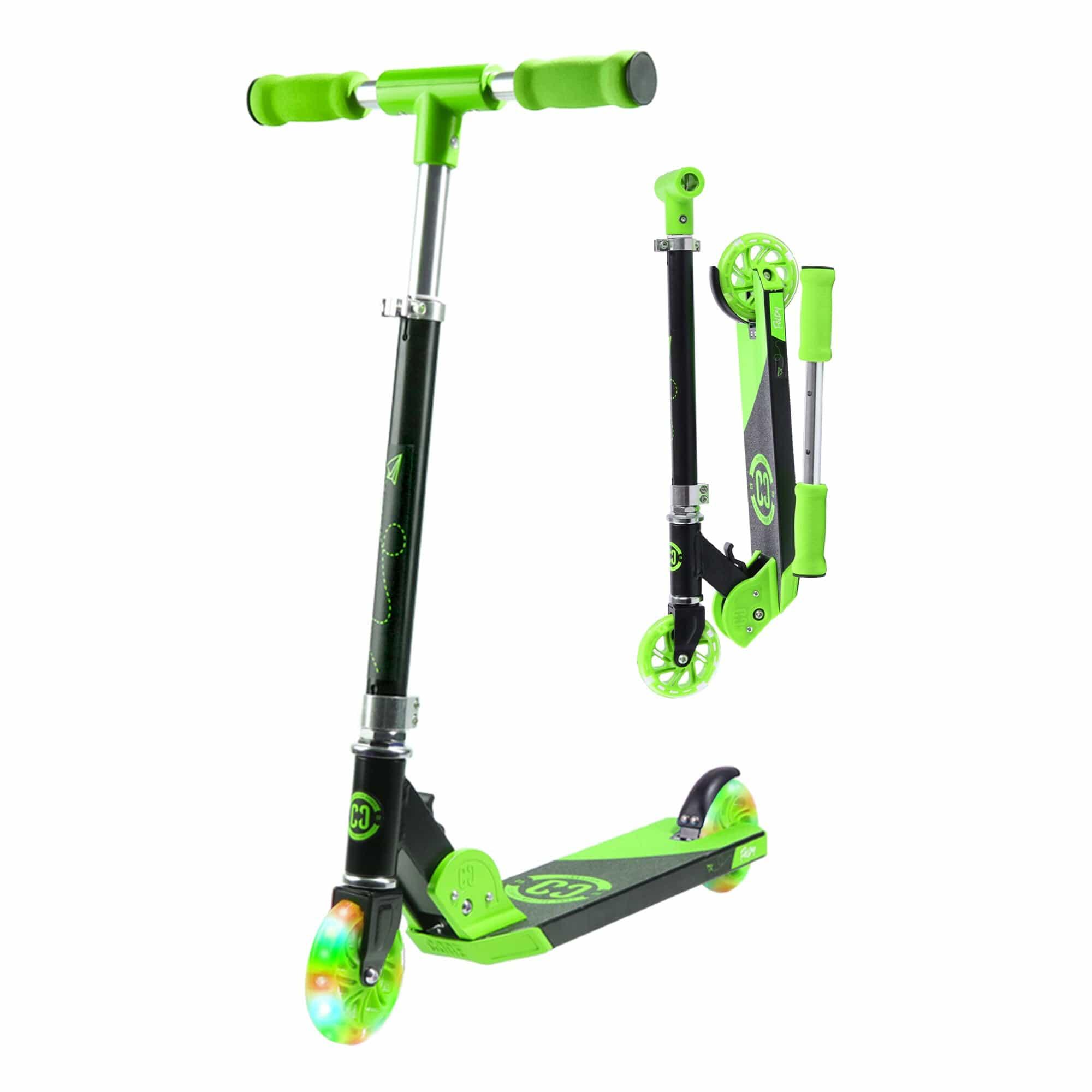 CORE CORE Kids Foldy Junior Kick Scooter – Black/Green (LED Wheel)