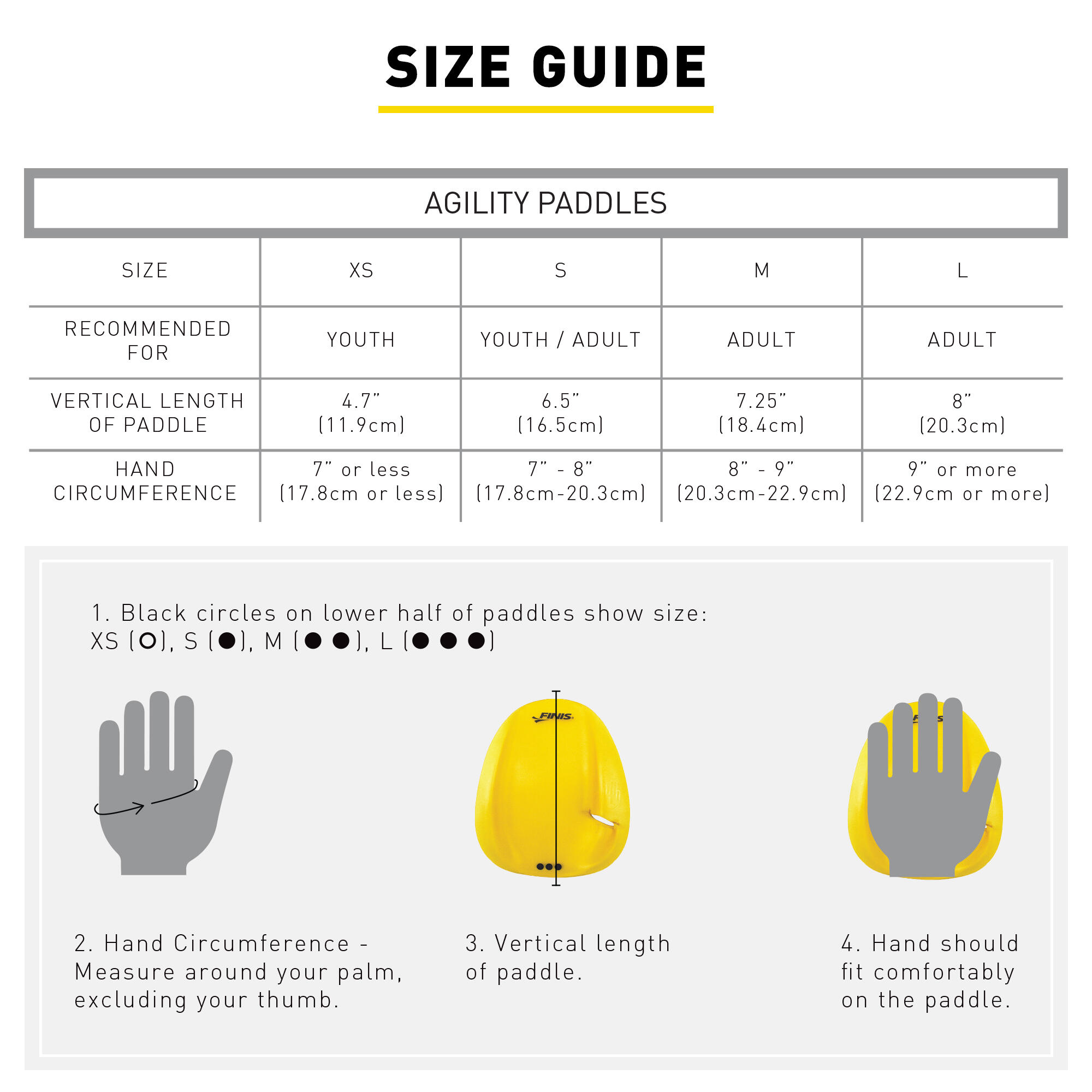Pás de natação flutuantes sem borracha Finis Agility Amarelo 4/7