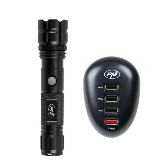 Lampe torche PNI Adventure F10 6W, 500lm, rayon jusqu'à 200m, focus et chargeur