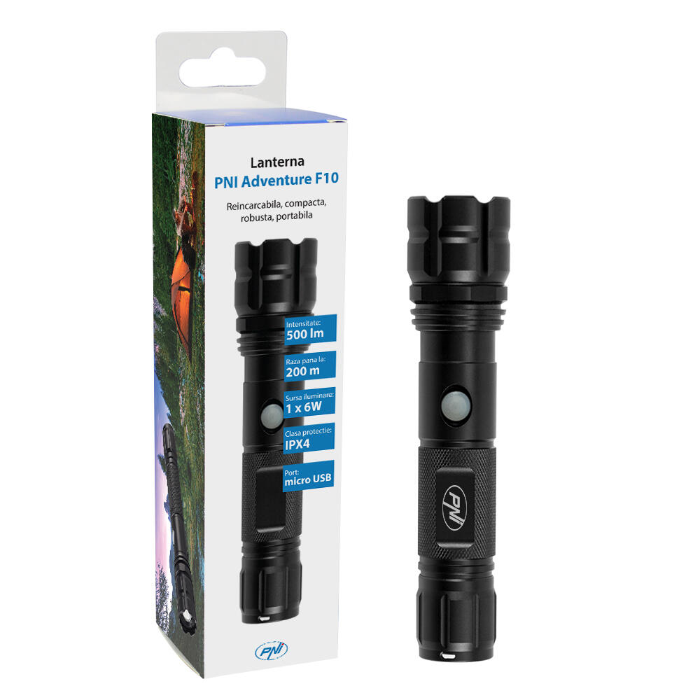 Lanterna de alumínio PNI Adventure F10 com led 1x6W, foco de 500lm até 200m, com