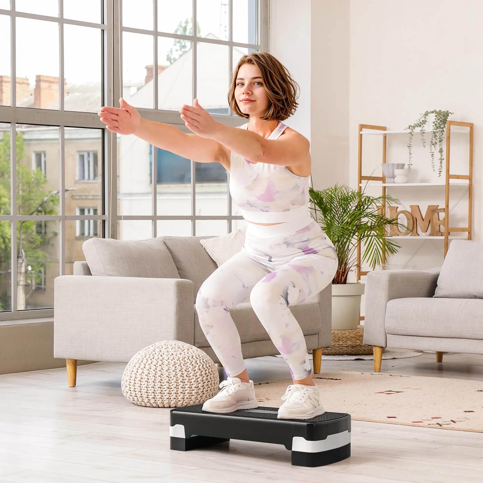Step aerobic - Forme et exercice - Stepper réglable 2 niveaux - Noir gris 3/6