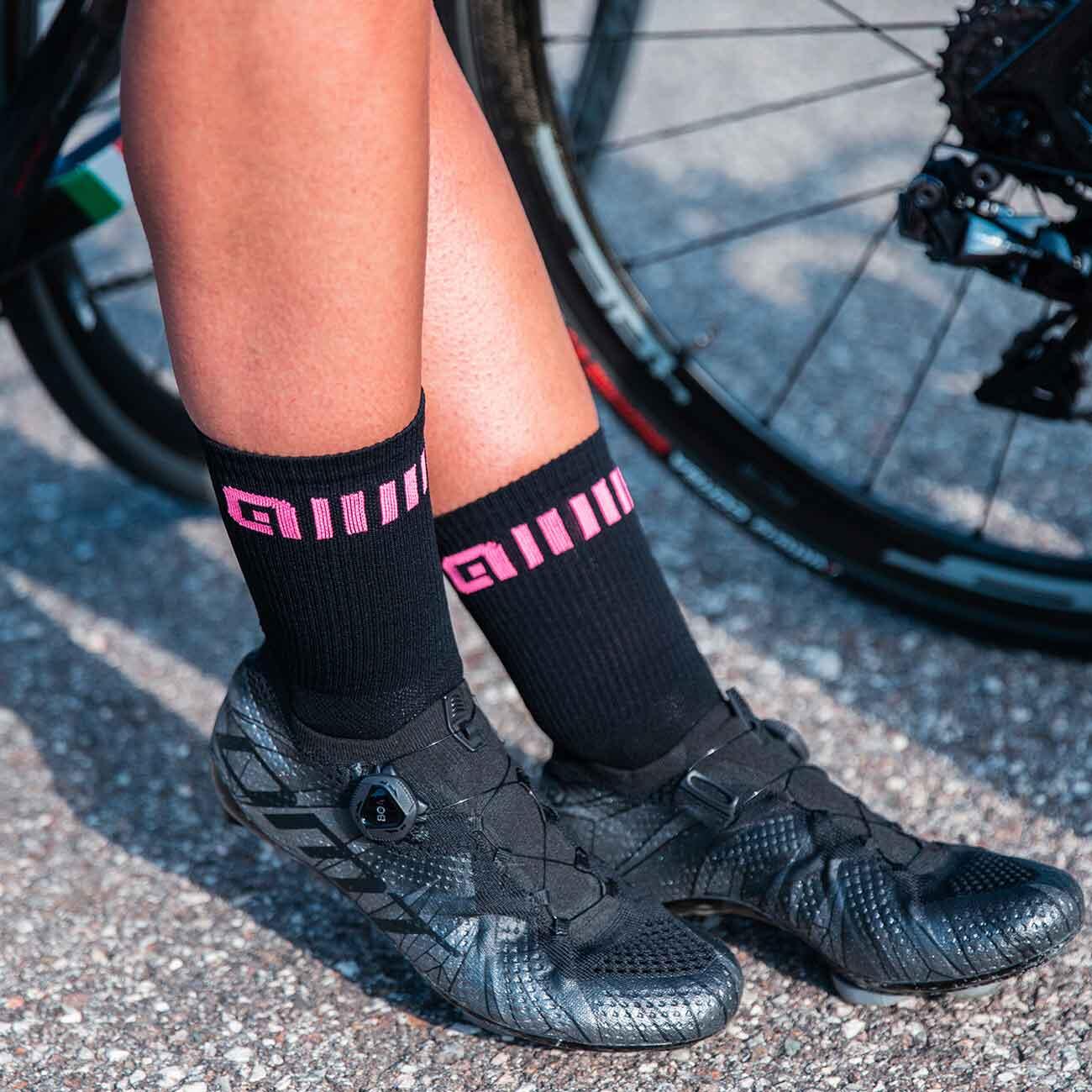 Meias Alé Logo Preto/Rosa Fluo 3/5