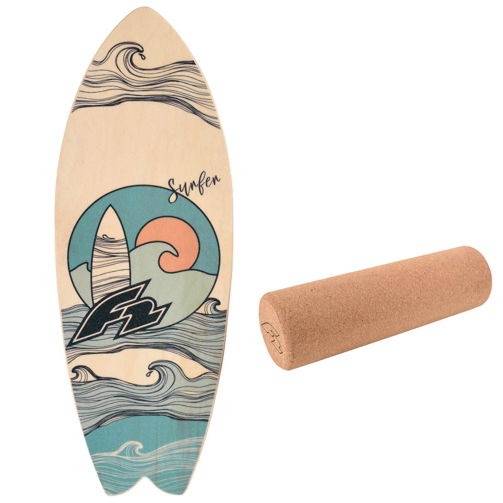 F2 F2 Set Balance Board Surfer 76x28cm mit Korkrolle