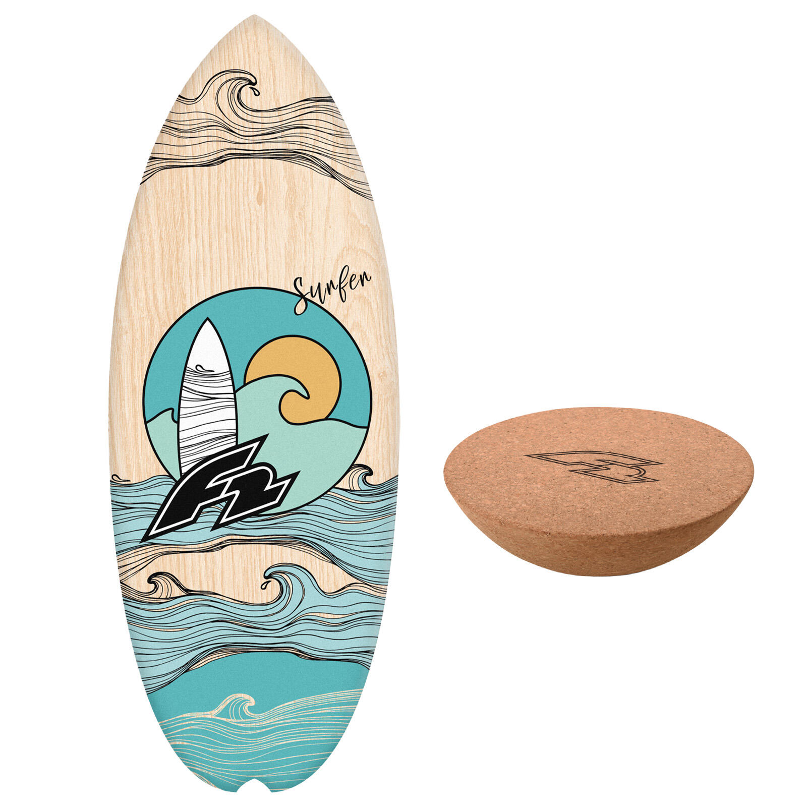 F2 F2 Set Balance Board Halfshell 88x32cm mit Kork Halbkugel