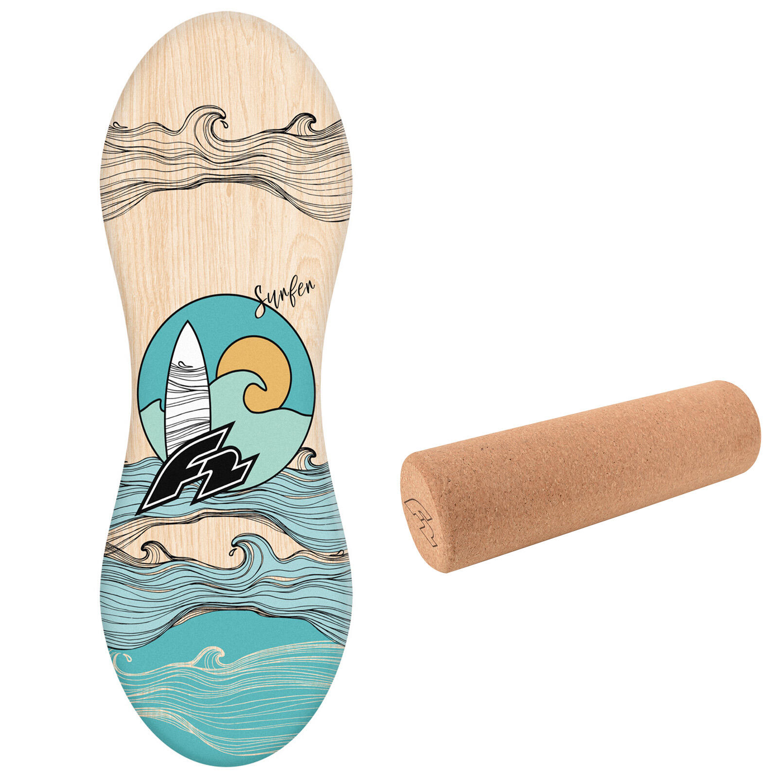 F2 Set Balance Board Peanut 86x32cm mit Korkrolle 1/7