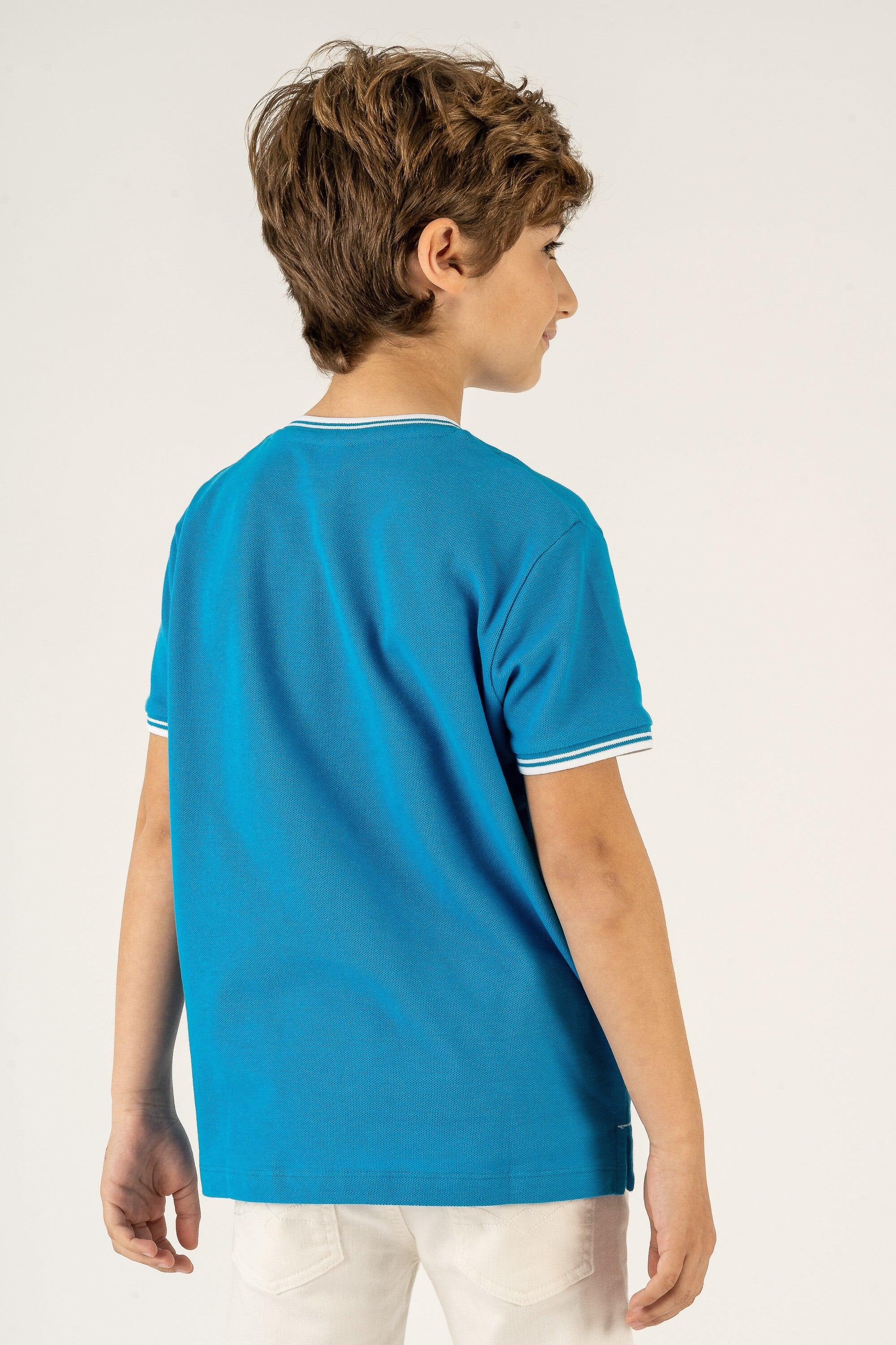 Polo niño azul cuello mao con detalle ancla 4/5