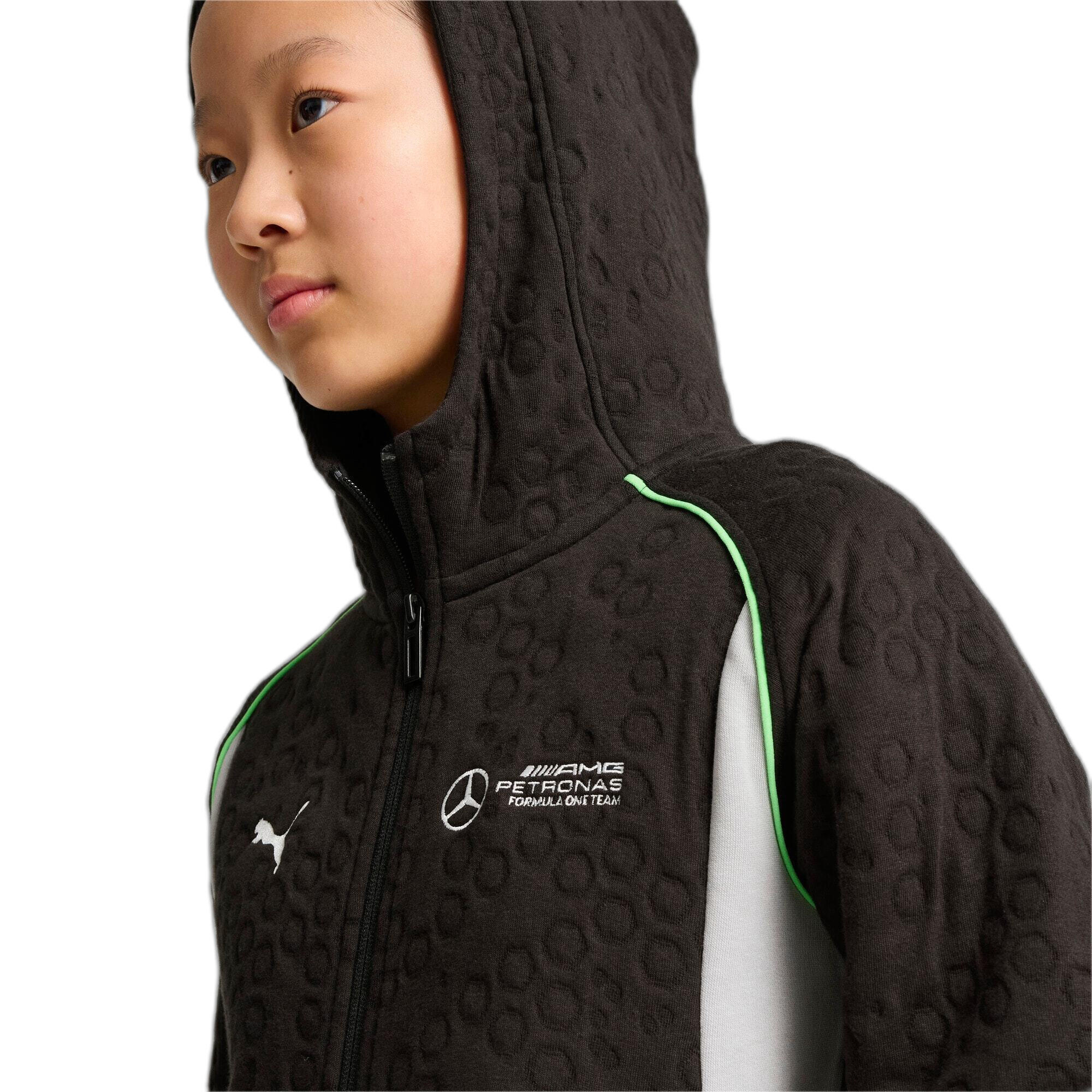 Felpa Con Cappuccio Mercedes AMG Petronas F1 Team 2024 Per Bambini, In Cotone E Poliestere, Nera - copertina