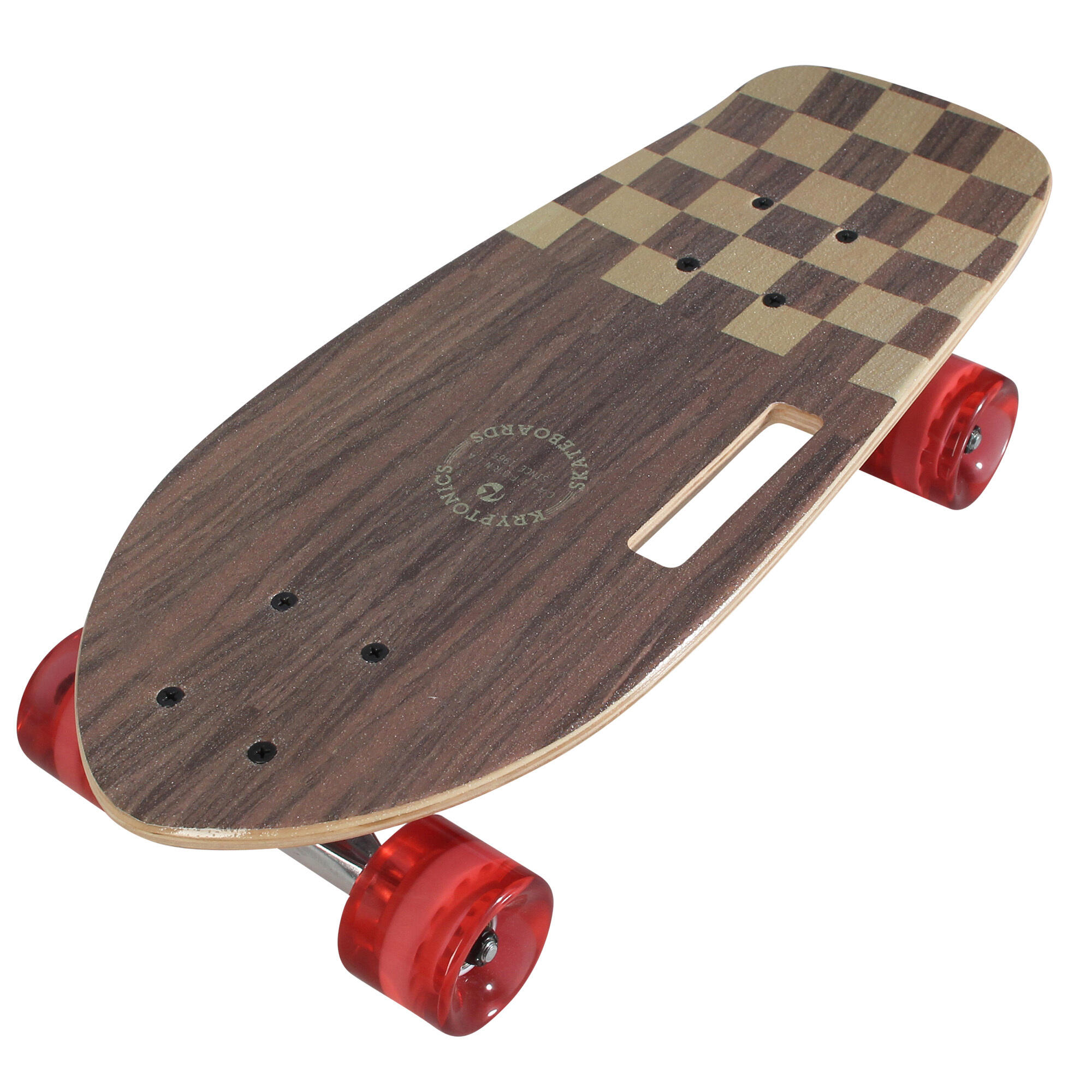 Skateboard Cruiser Kryptonics 26" Classic Cutaway, Rouge Et Noir, En Bois. Occasion.