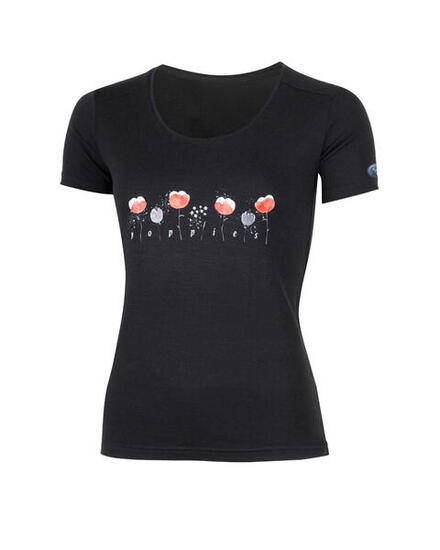 T-shirt en mérinos pour femme, motif coquelicot
