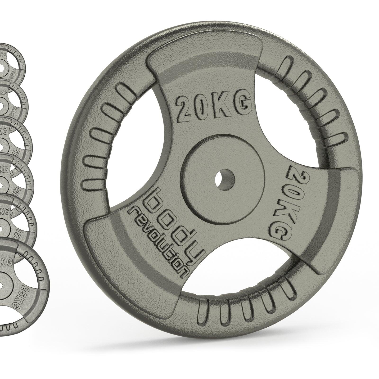 BODY REVOLUTION Cast Iron Weight Plates 1&quot; Standard Tri Grip Pairs 2 x 20kg