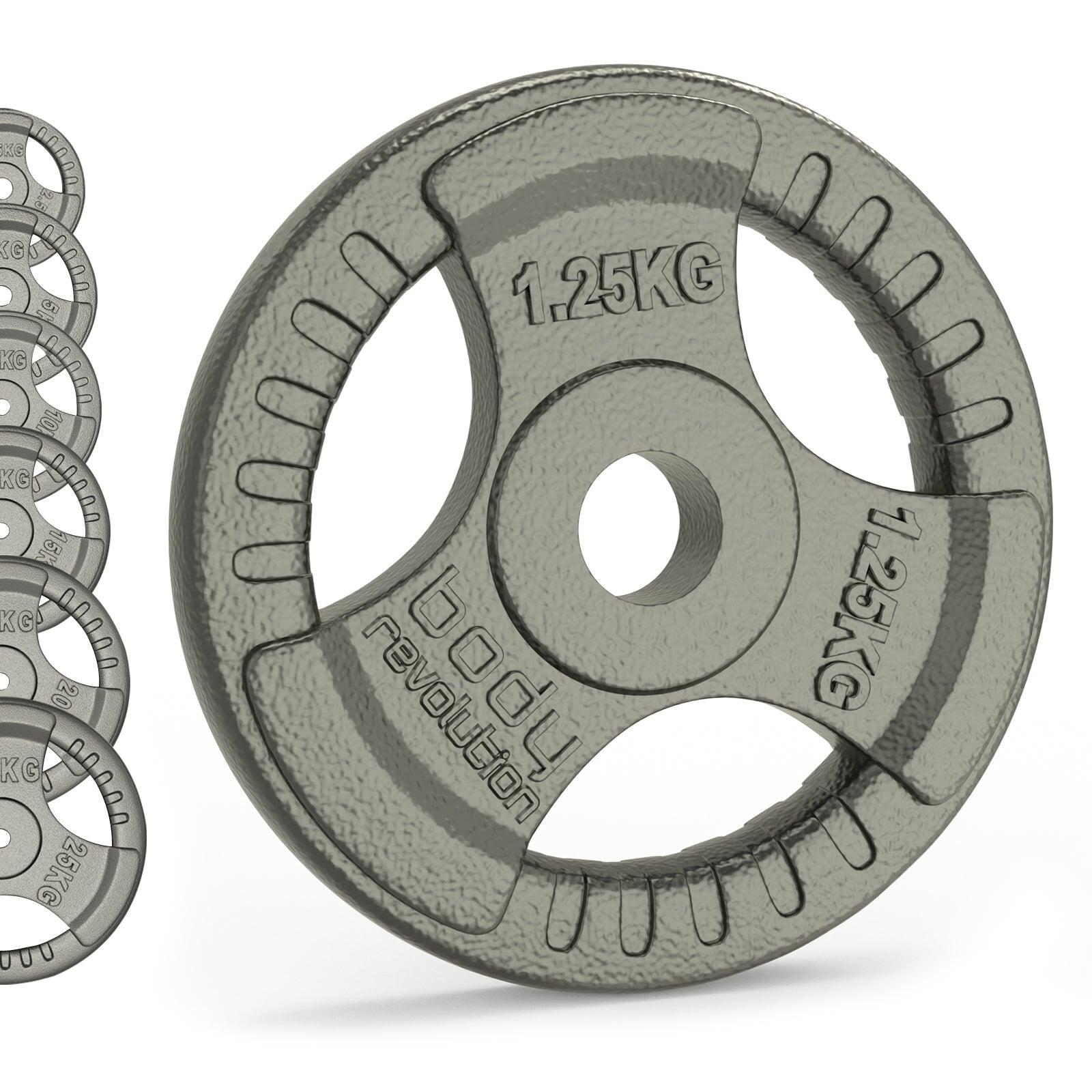 BODY REVOLUTION Cast Iron Weight Plates 1&quot; Standard Tri Grip Pairs 2 x 1.25kg
