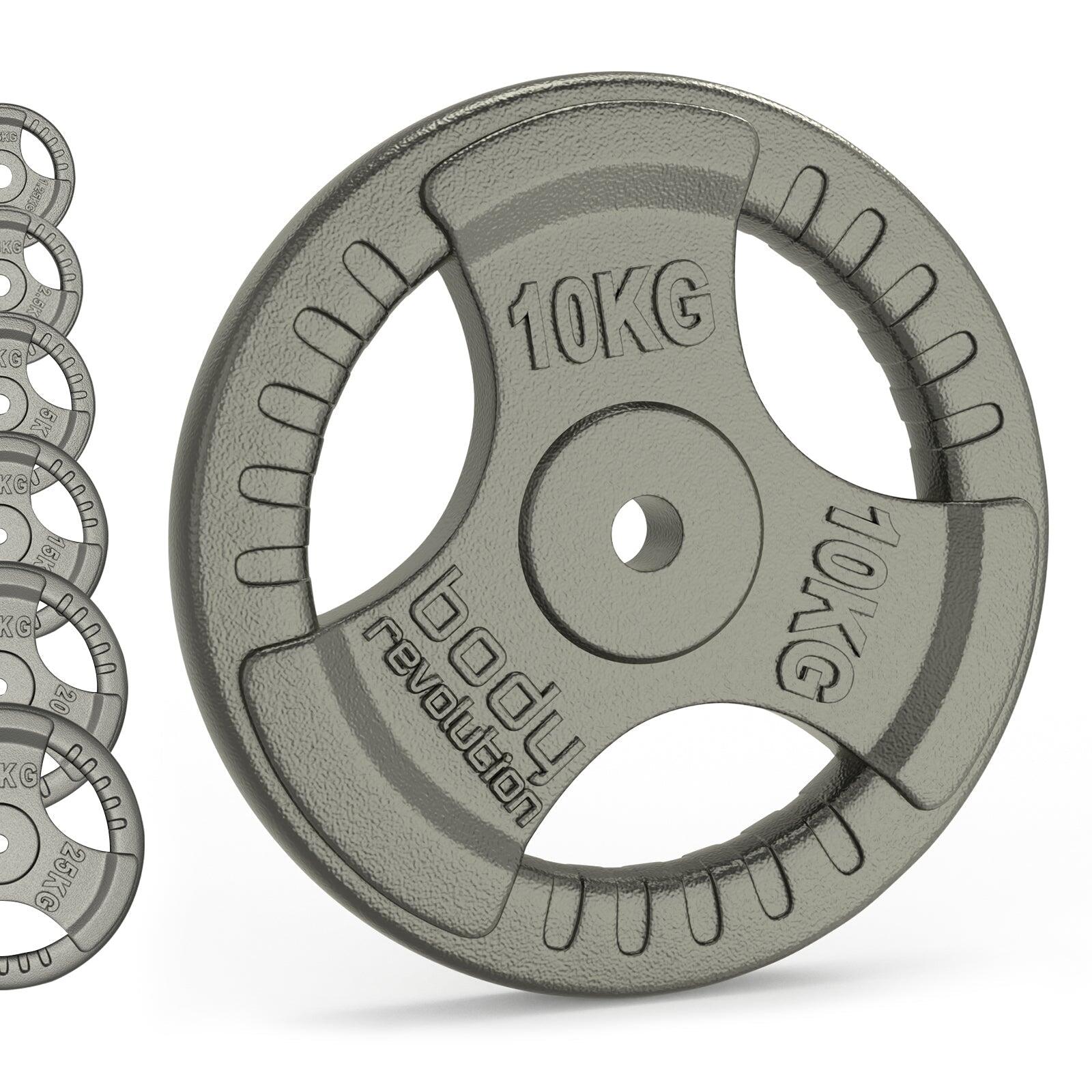 BODY REVOLUTION Cast Iron Weight Plates 1&quot; Standard Tri Grip Pairs 2 x 10kg