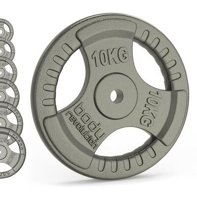 Gietijzeren gewichtsschijven 1" standaard tri grip paren 2 x 10 kg