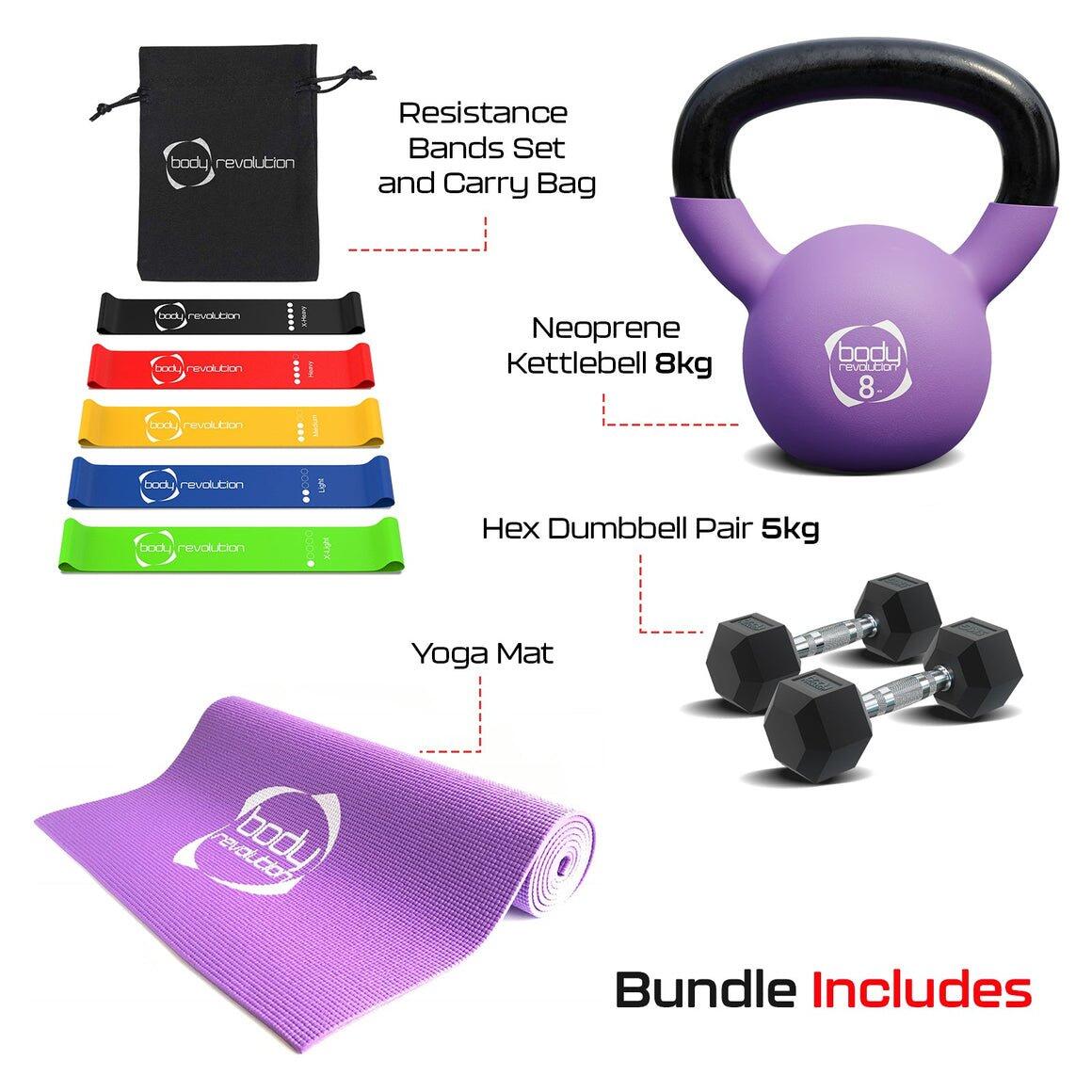 Home Strength Training 5kg Dumbbell 8kg Kettlebell Yoga Mat Resistance Bands Set 4/6