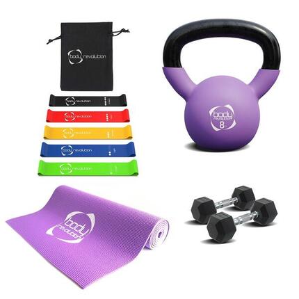 Hantle + Kettlebell + Mata + Taśmy oporowe 5 kg i 8 kg