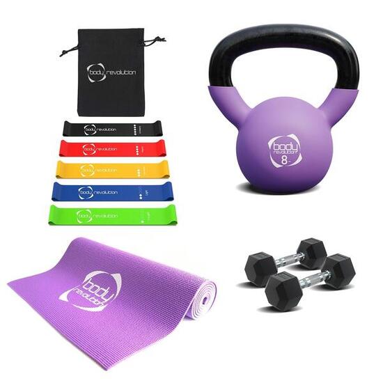 Hantle + Kettlebell + Mata + Taśmy oporowe 5 kg i 8 kg