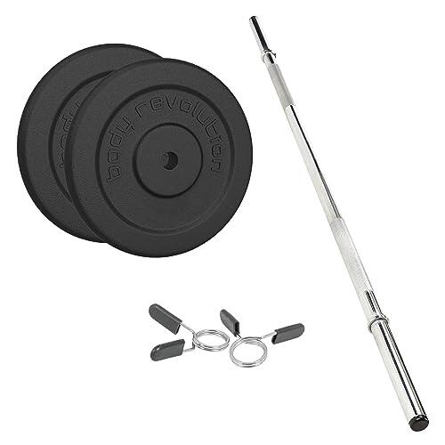 BODY REVOLUTION 1.2m 1&quot; Barbell and Cast Iron Weight Plate Sets Bar 5kg pair 10kg Set
