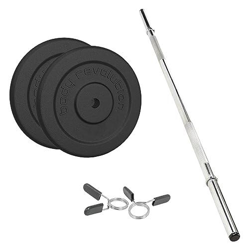 BODY REVOLUTION 1.2m 1&quot; Barbell and Cast Iron Weight Plate Sets Bar 2.5kg pairs 5kg Set