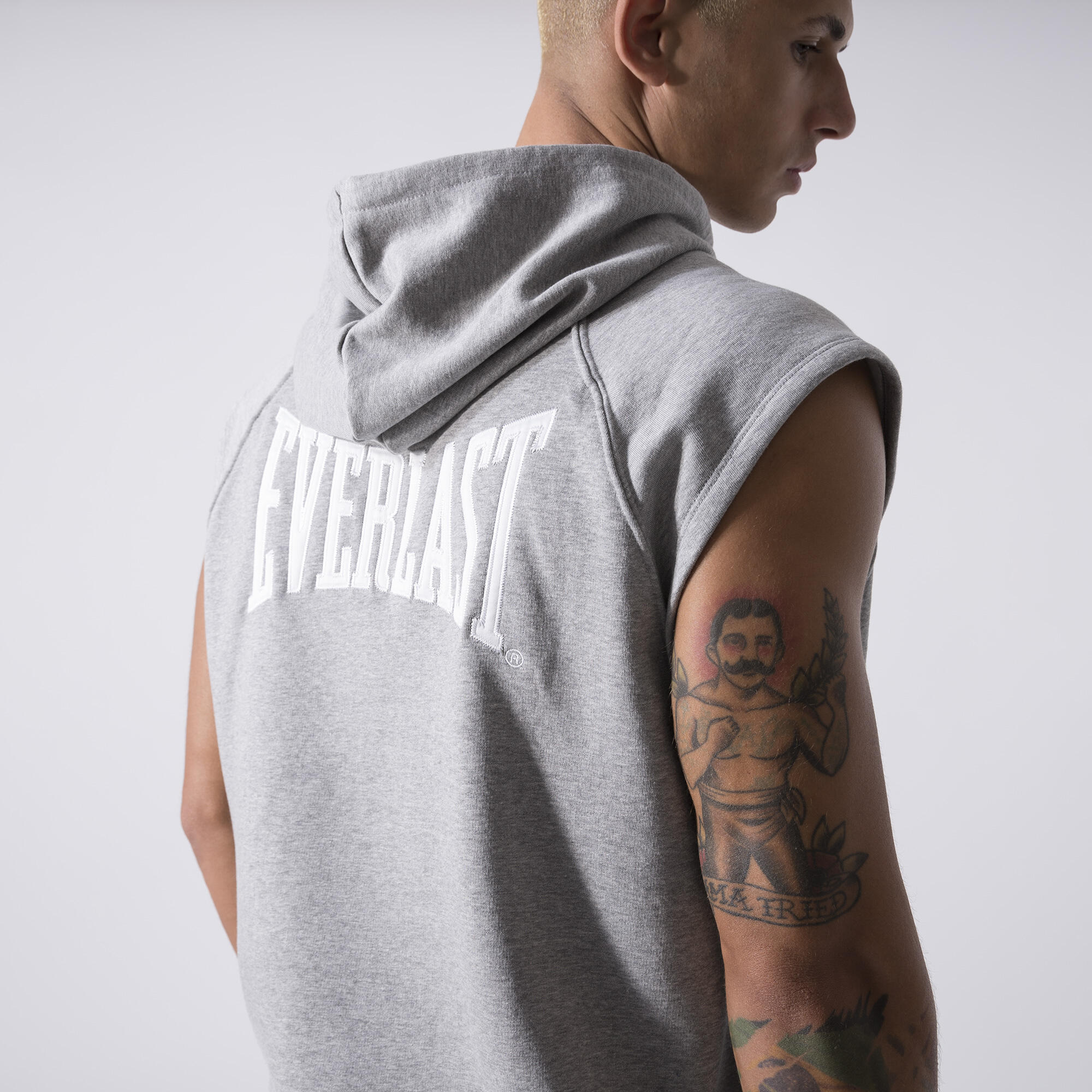 EXCLUSIF GILET EN SWEAT À CAPUCHE GREY MELANGE COTON, POLYESTER