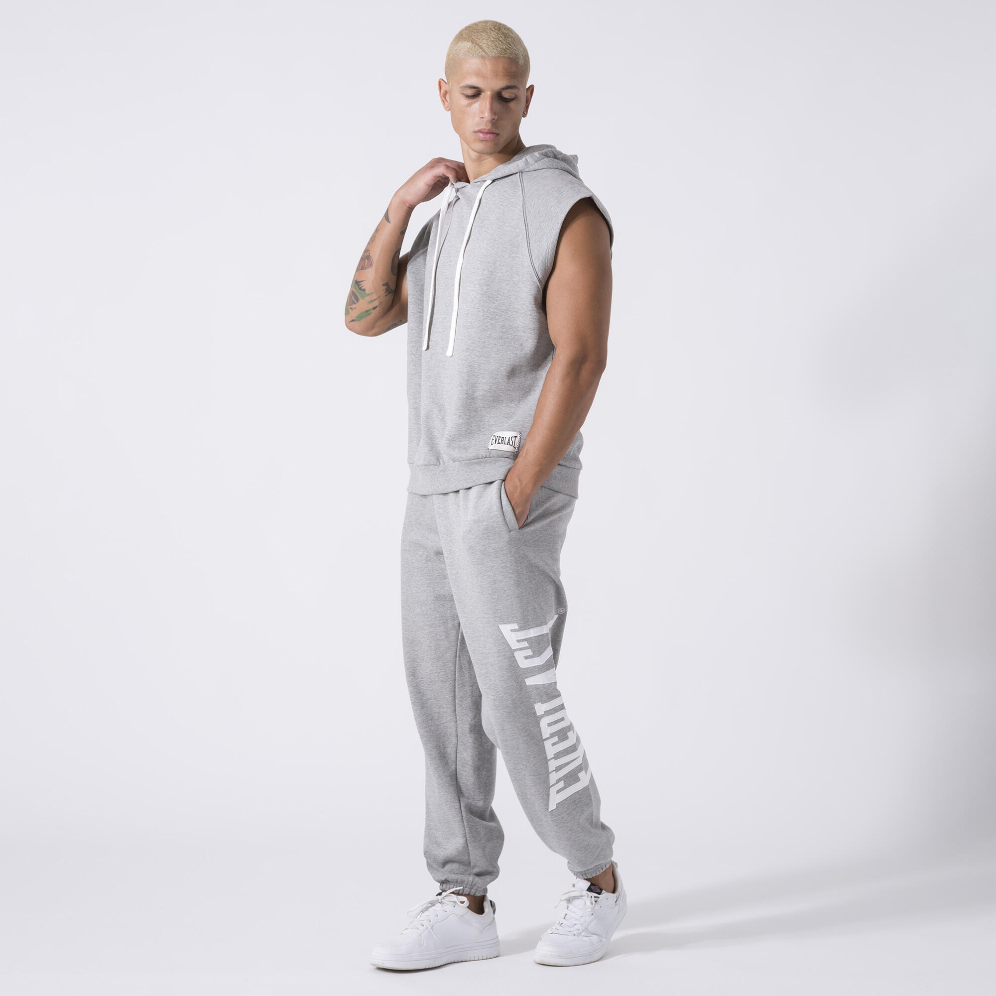 EXCLUSIF GILET EN SWEAT À CAPUCHE GRIS CHINÉ COTON, POLYESTER 2/7