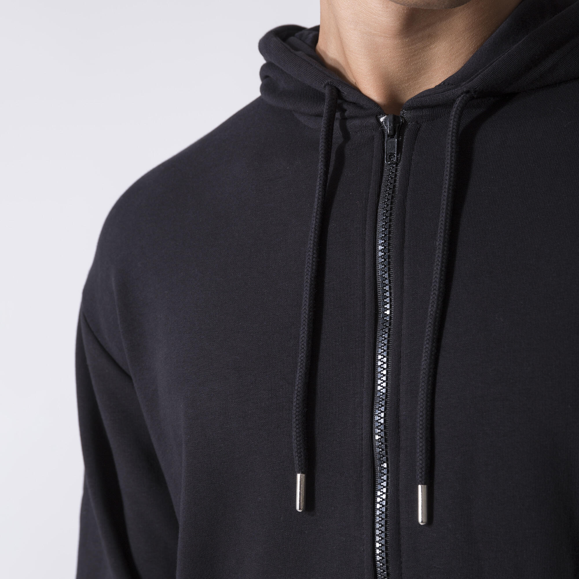 ICÔNIQUE VESTE À FERMETURE ÉCLAIR INTÉGRALE AVEC CAPUCHE NOIR COTON, POLYESTER 5/6