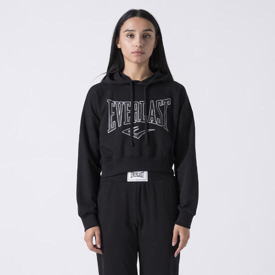 ICONIC SWEAT À CAPUCHE CROPPED NOIR COTON, POLYESTER