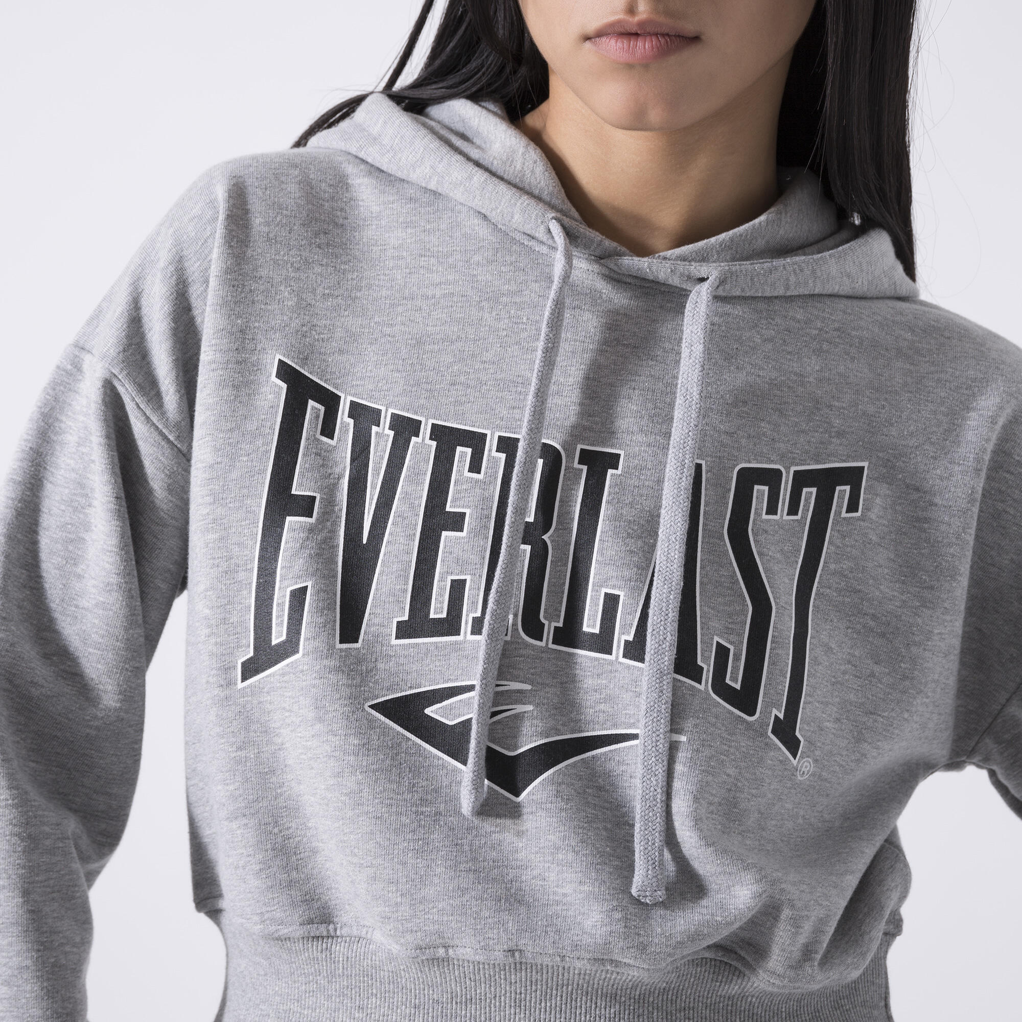 SUDADERA CON CAPUCHA ICONICA RECORTADA GRIS MELANGE ALGODÓN, POLIÉSTER 5/6