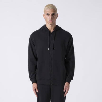 CHAQUETA ICONICA CON CAPUCHA Y CIERRE DE CREMALLERA COMPLETO NEGRO ALGODÓN, POLI