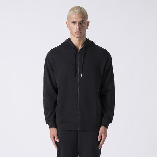 CHAQUETA ICONICA CON CAPUCHA Y CIERRE DE CREMALLERA COMPLETO NEGRO ALGODÓN, POLI