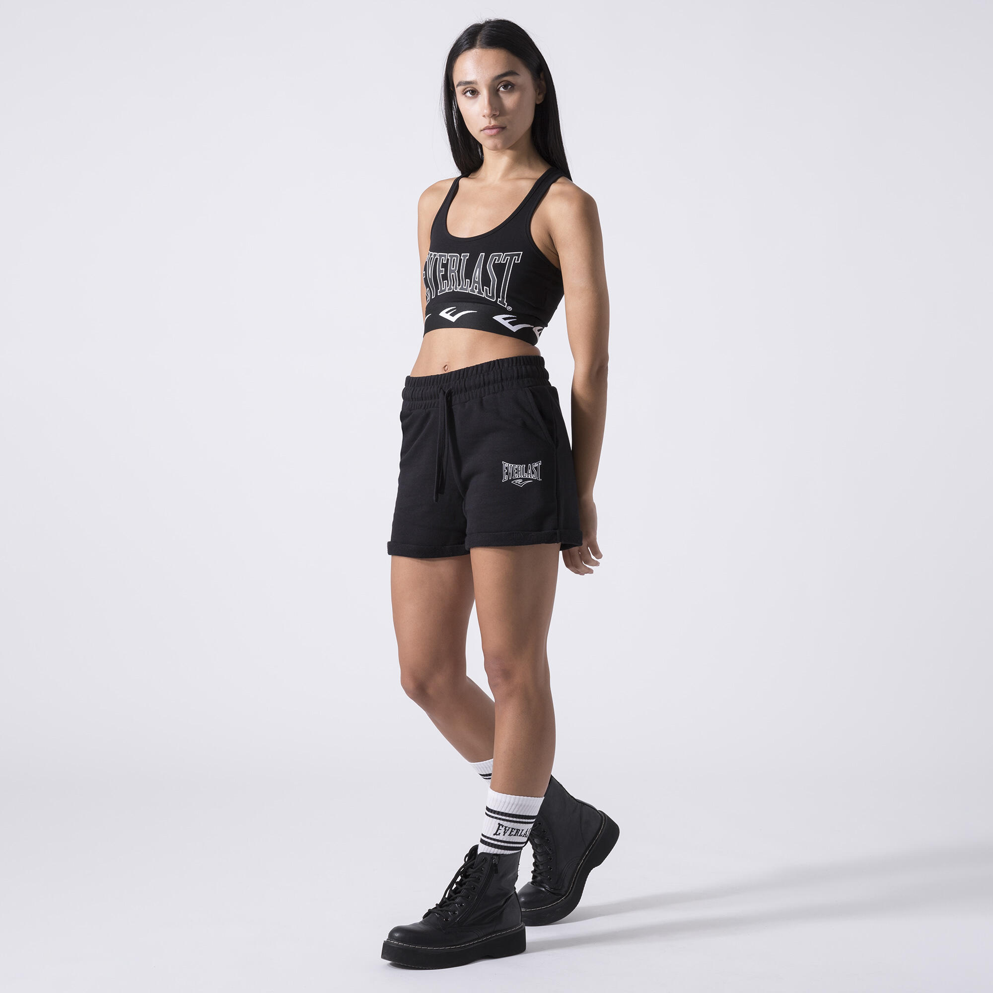 IKONISCHE SWEATSHORTS AUS NICHT GEBÜRSTETEM SWEATSHIRT-STOFF SCHWARZ BAUMWOLLE, 3/6