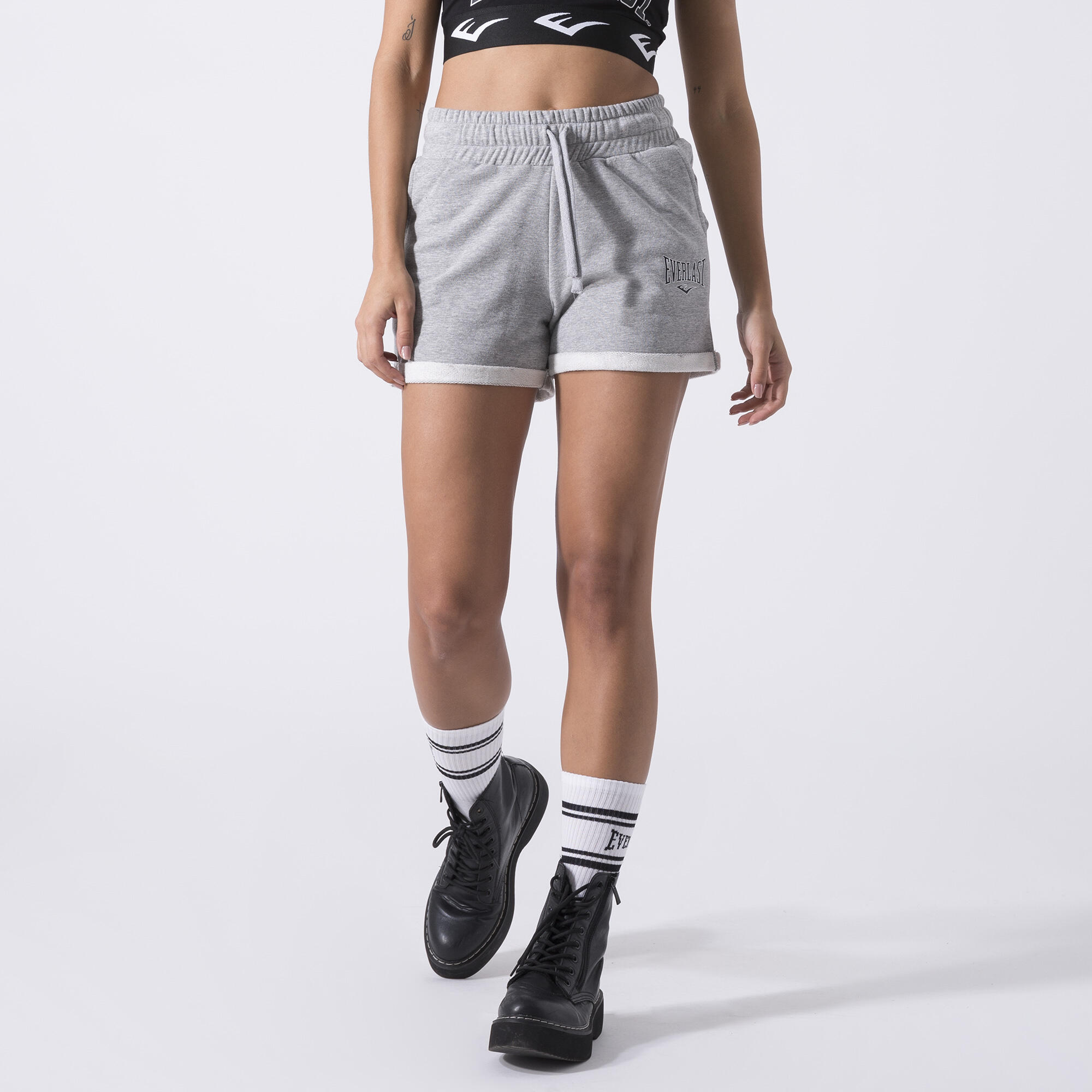 SHORTS ICONIQUES EN MOLLETON NON BOUCLÉ GRIS CHINÉ COTON, POLYESTER 2/6