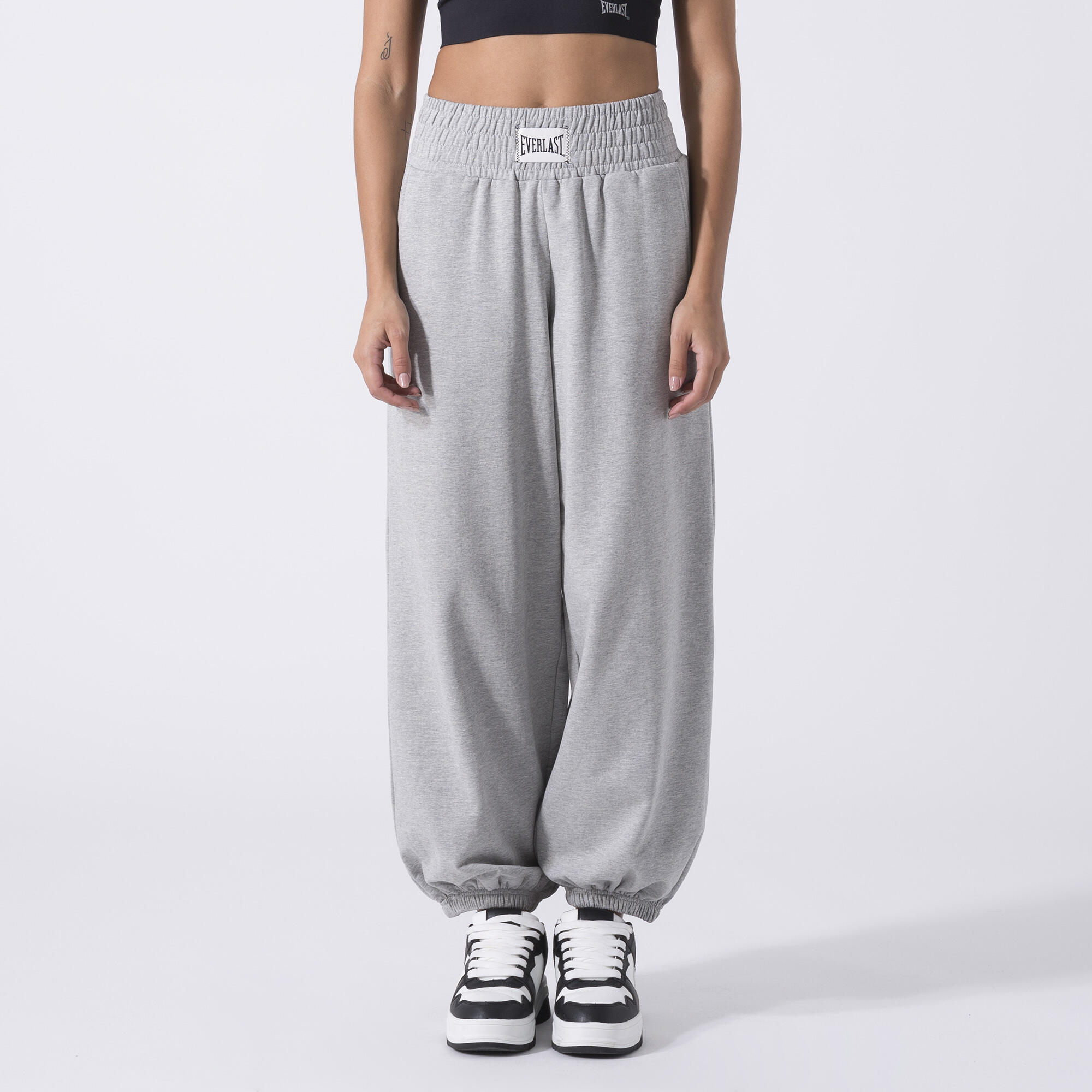EXCLUSIVO PANTALÓN BOXY FIT GREY MELANGE ALGODÃO, POLIÉSTER, ELASTANO