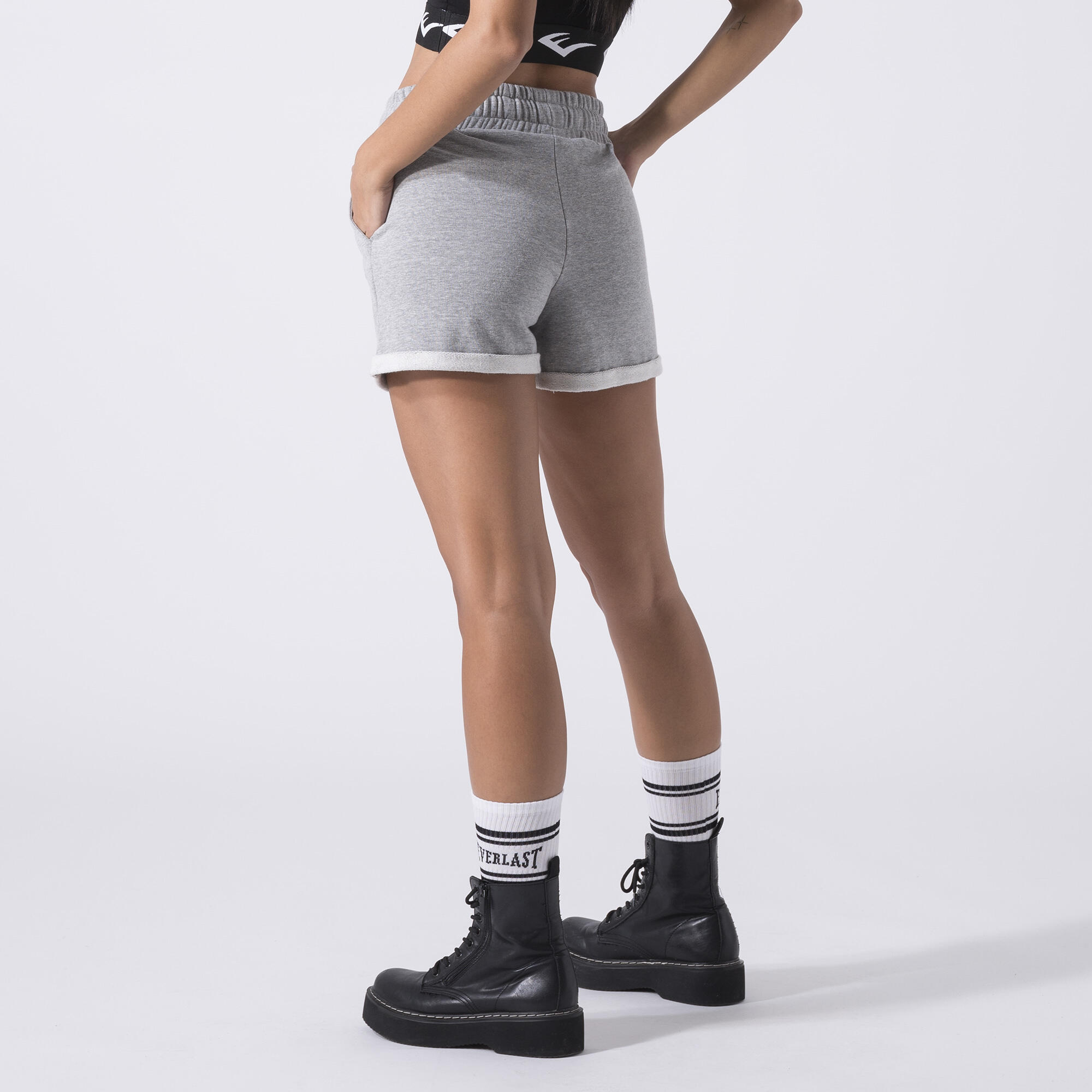 SHORTS ICONIQUES EN MOLLETON NON BOUCLÉ GRIS CHINÉ COTON, POLYESTER 4/6