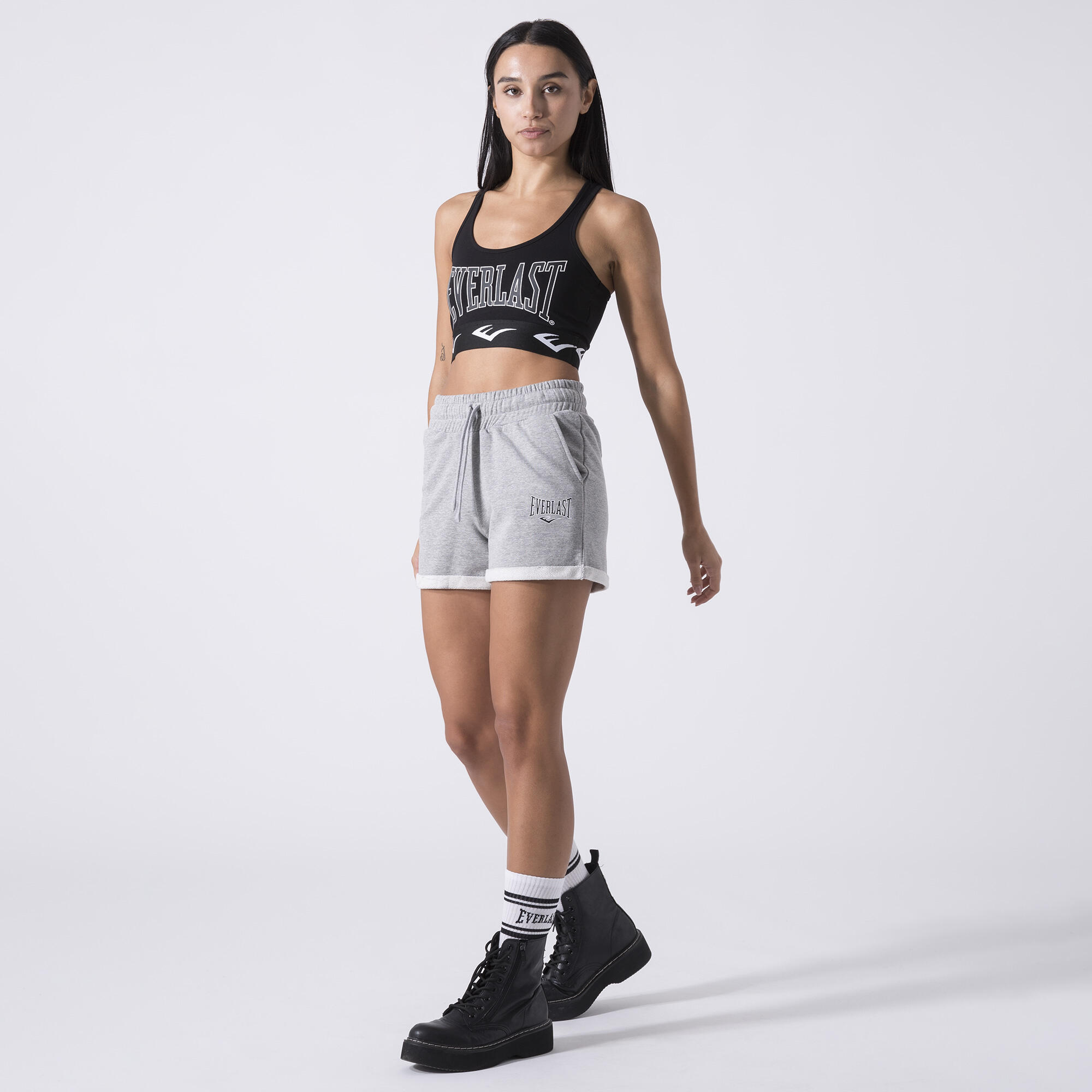 SHORTS ICONIQUES EN MOLLETON NON BOUCLÉ GRIS CHINÉ COTON, POLYESTER 3/6