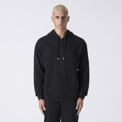 Iconische jas met volledige ritssluiting en capuchon grijs melange katoen, polye