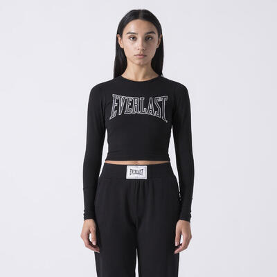 IKONISCHES CROPPED-LANGARM-SHIRT BLACK BAUMWOLLE, ELASTHAN
