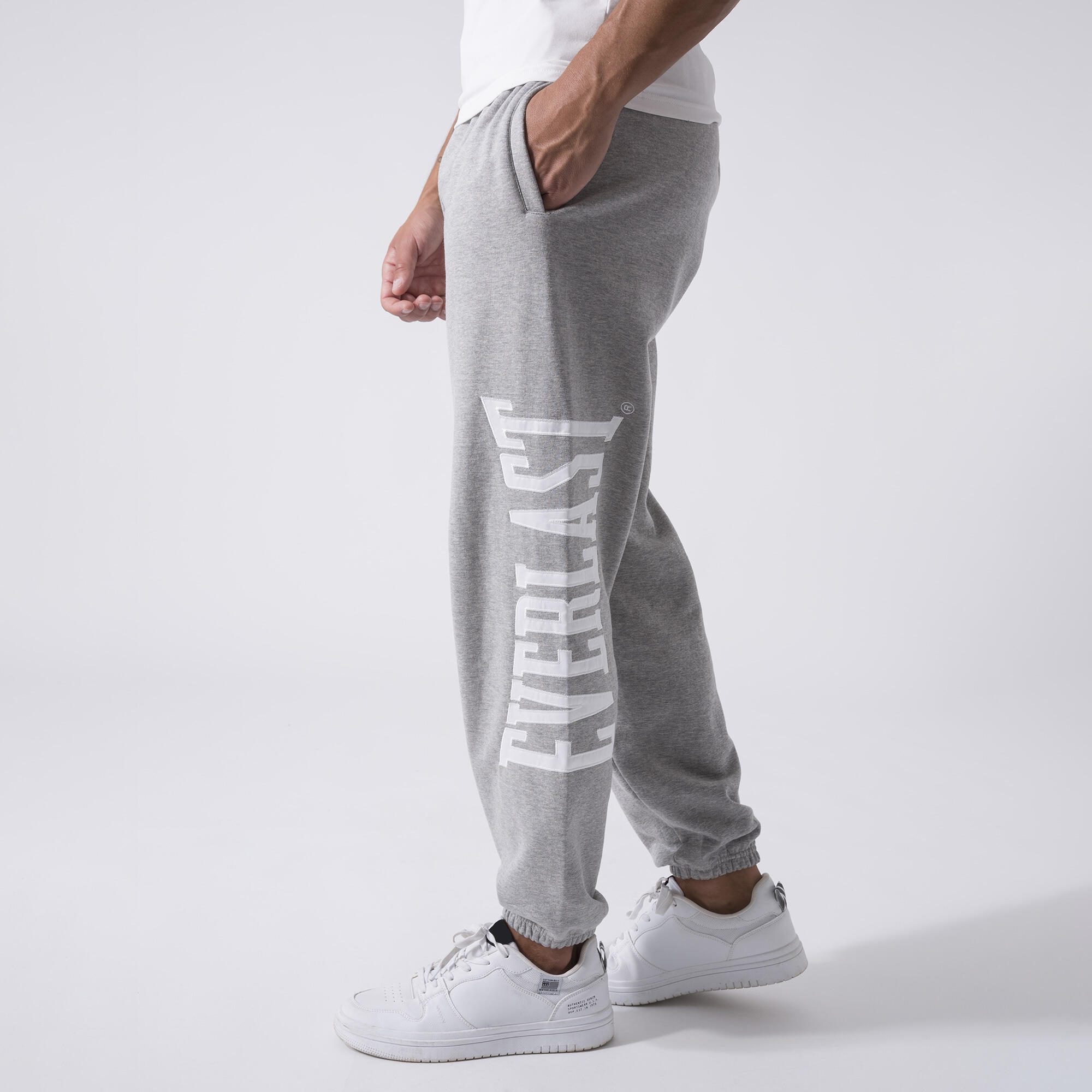PANTALON EXCLUSIF EN MOLLETON GRIS CHINÉ COTON, POLYESTER 5/7