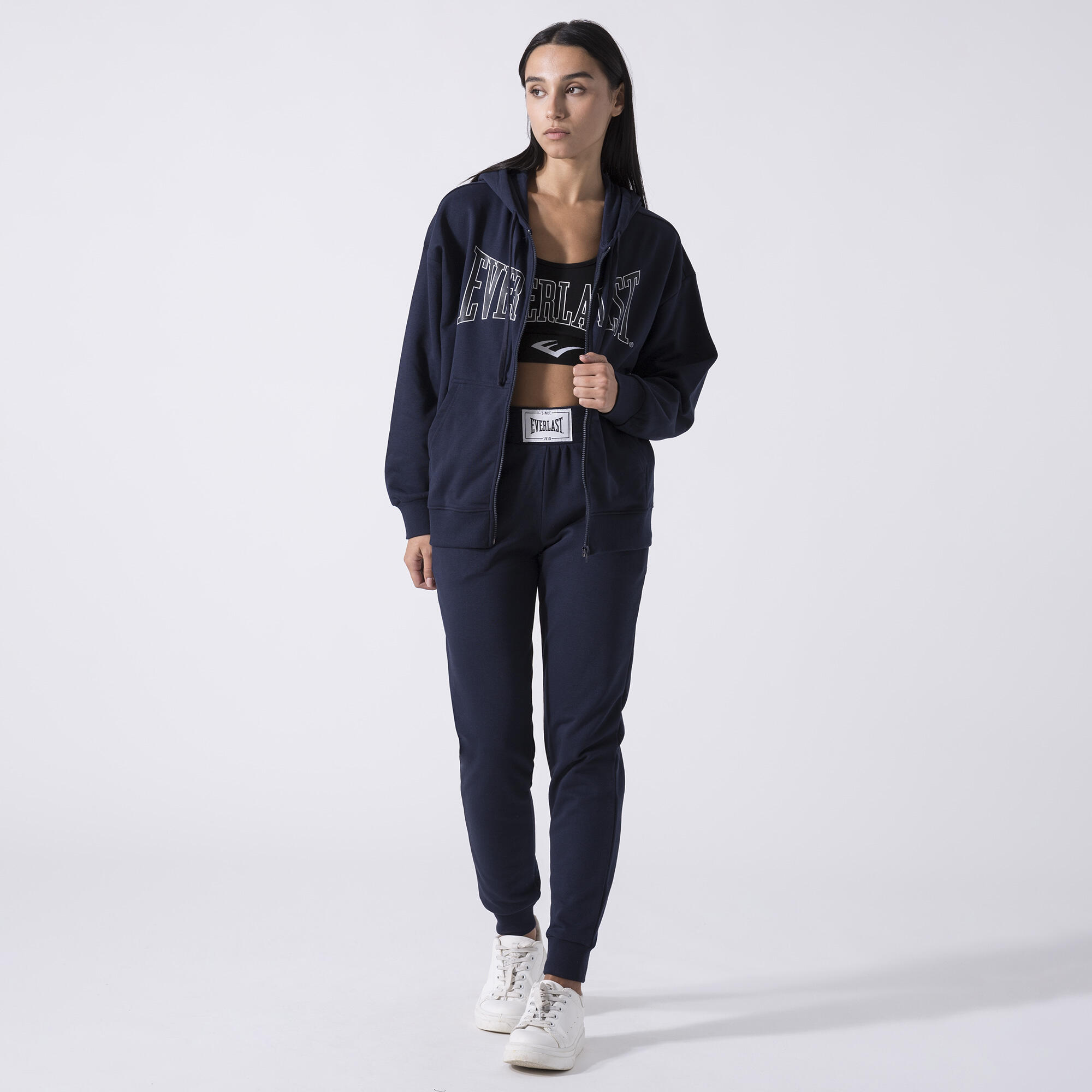 ICÔNIQUE SWEAT À CAPUCHE INTÉGRAL AVEC LOGO BLEU MARINE COTON, POLYESTER 4/6