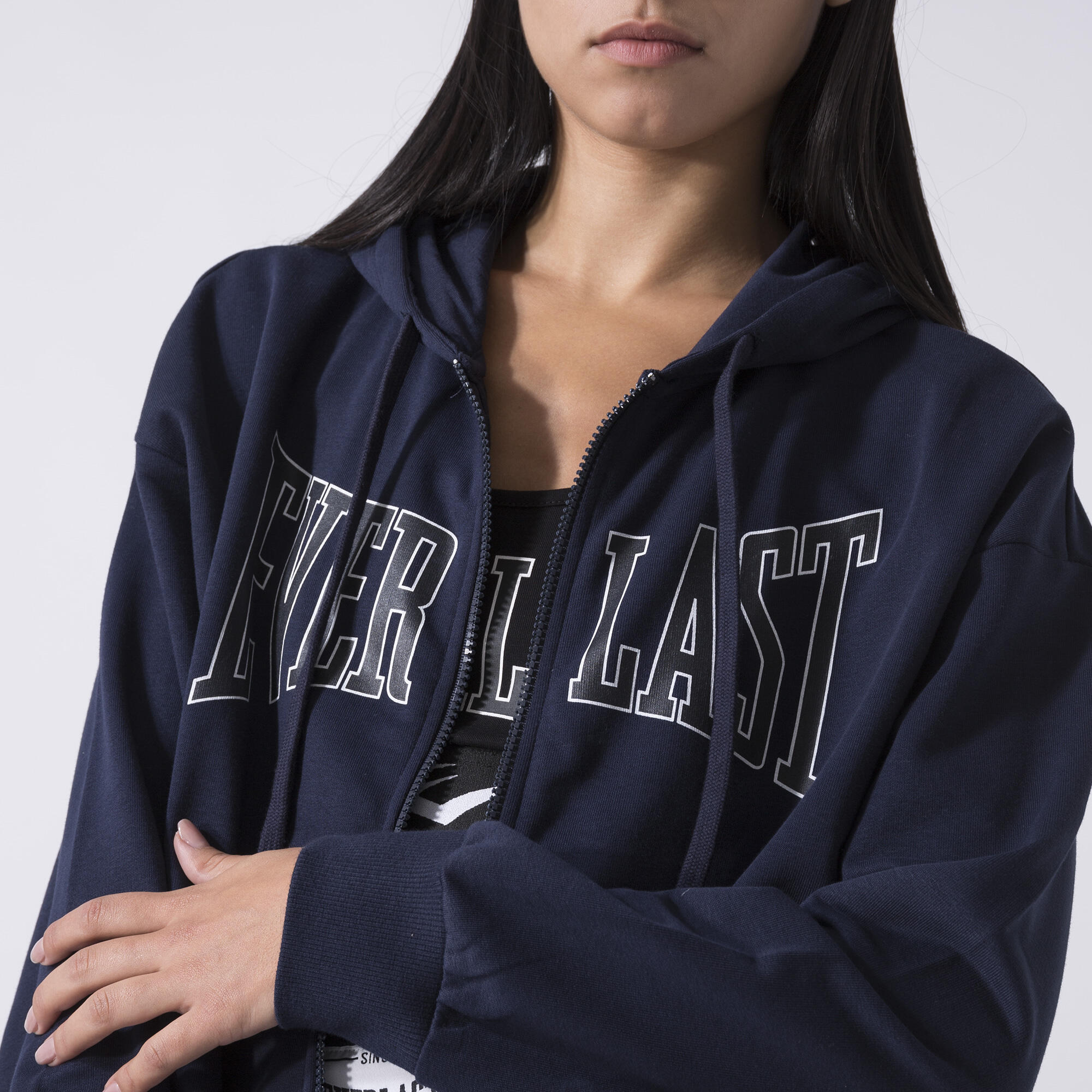 ICÔNIQUE SWEAT À CAPUCHE INTÉGRAL AVEC LOGO BLEU MARINE COTON, POLYESTER 5/6