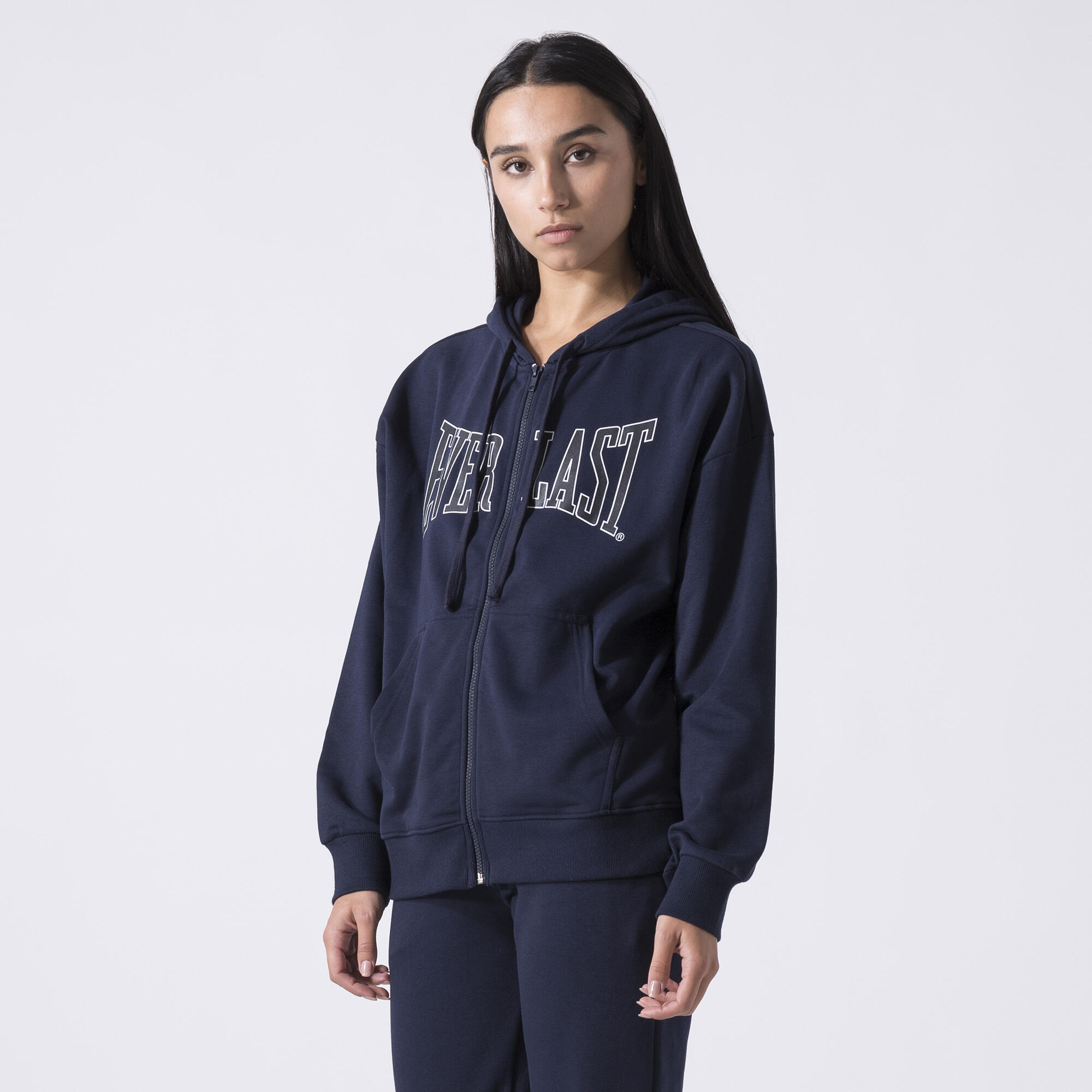 ICÔNIQUE SWEAT À CAPUCHE INTÉGRAL AVEC LOGO BLEU MARINE COTON, POLYESTER 3/6