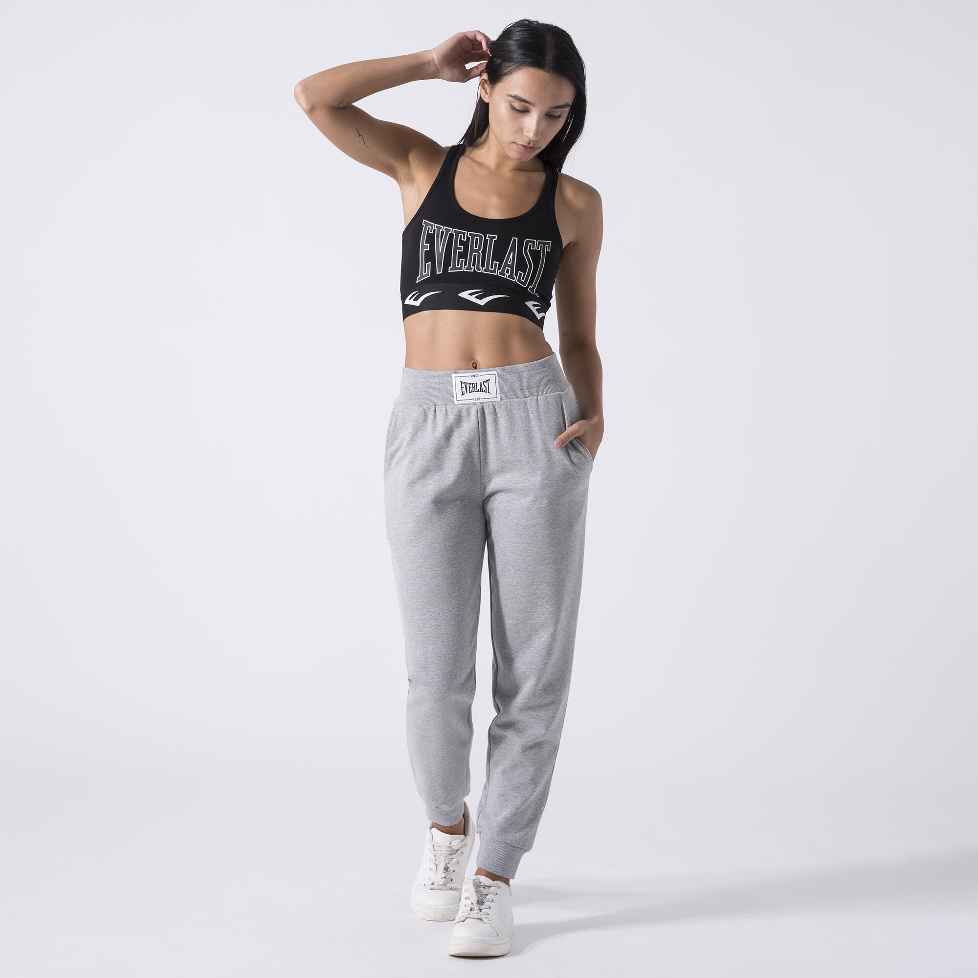 ICONISCHE BROEK MET GERIBBELDE BOORD GRIJS MELANGE KATOEN, POLYESTER 2/6