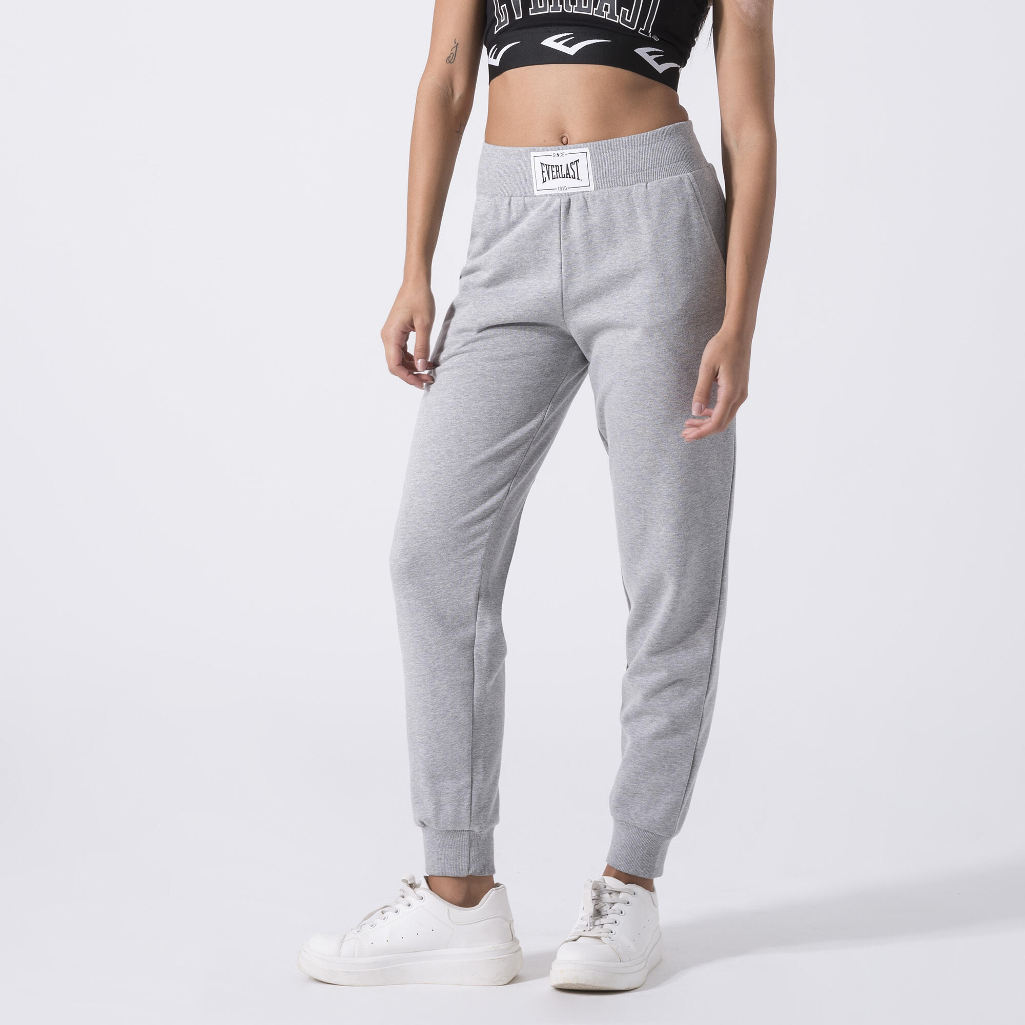 ICONISCHE BROEK MET GERIBBELDE BOORD GRIJS MELANGE KATOEN, POLYESTER 3/6
