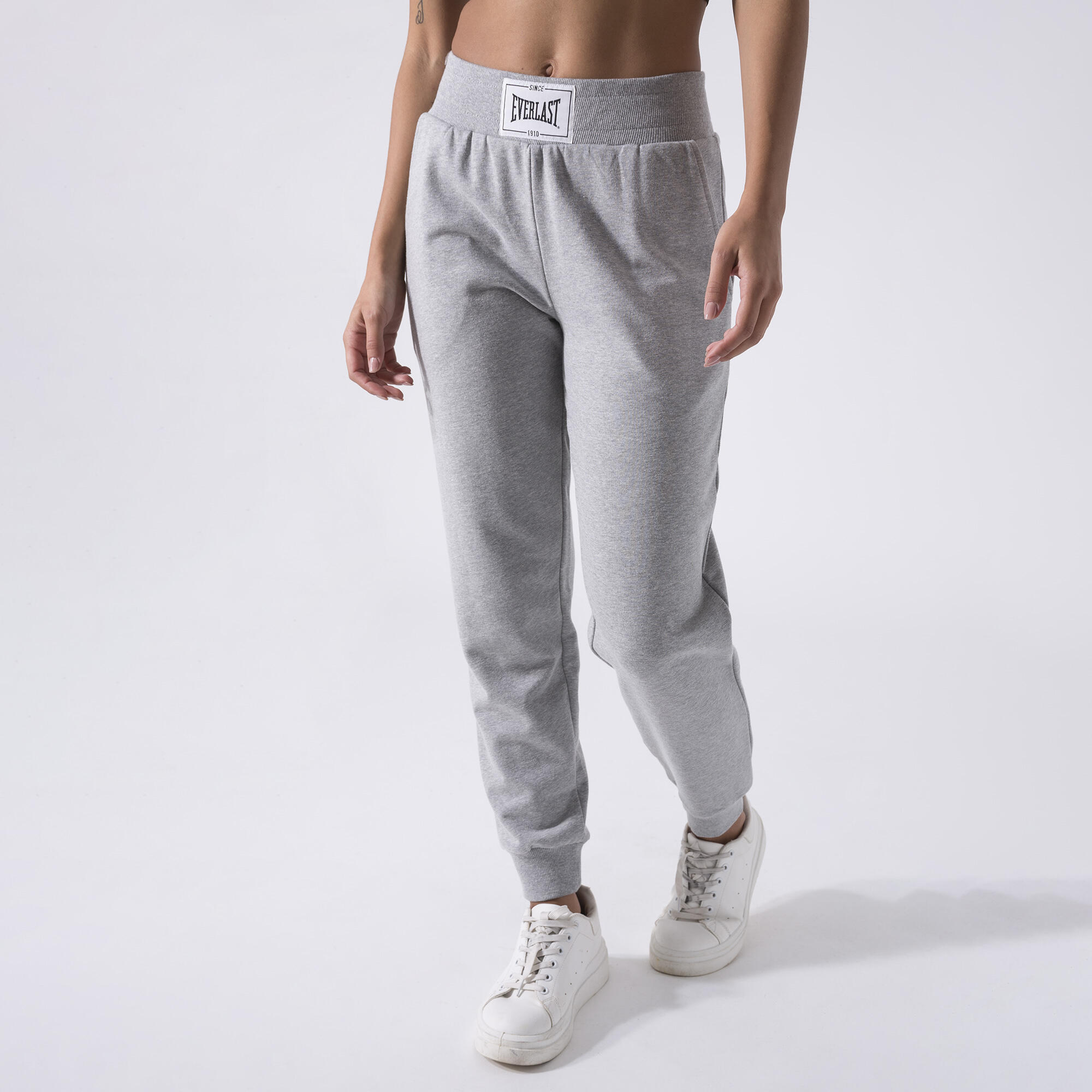 ICONISCHE BROEK MET GERIBBELDE BOORD GRIJS MELANGE KATOEN, POLYESTER 6/6