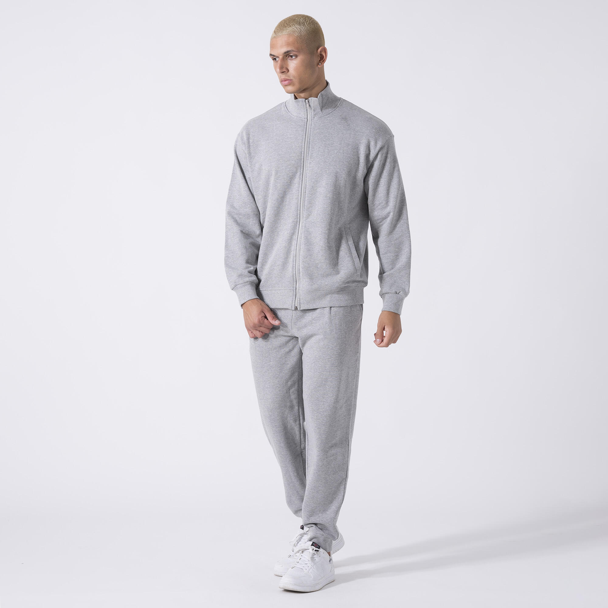 CHAQUETA CON CREMALLERA ICONIC GRIS MELANGE ALGODÓN, POLIÉSTER 3/6