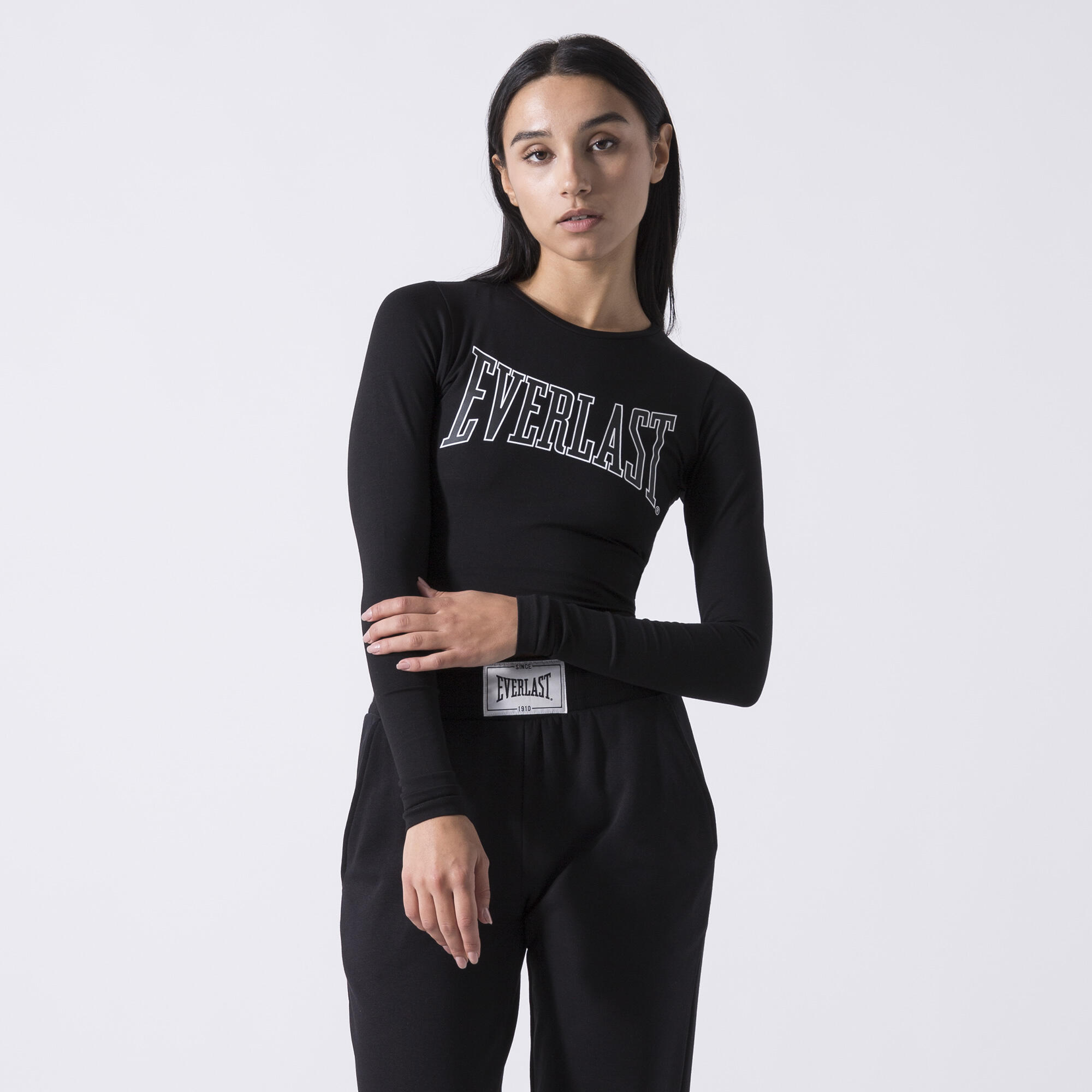 ICONIC MAGLIA CROPPED A MANICHE LUNGHE NERO COTONE, ELASTAN 2/6