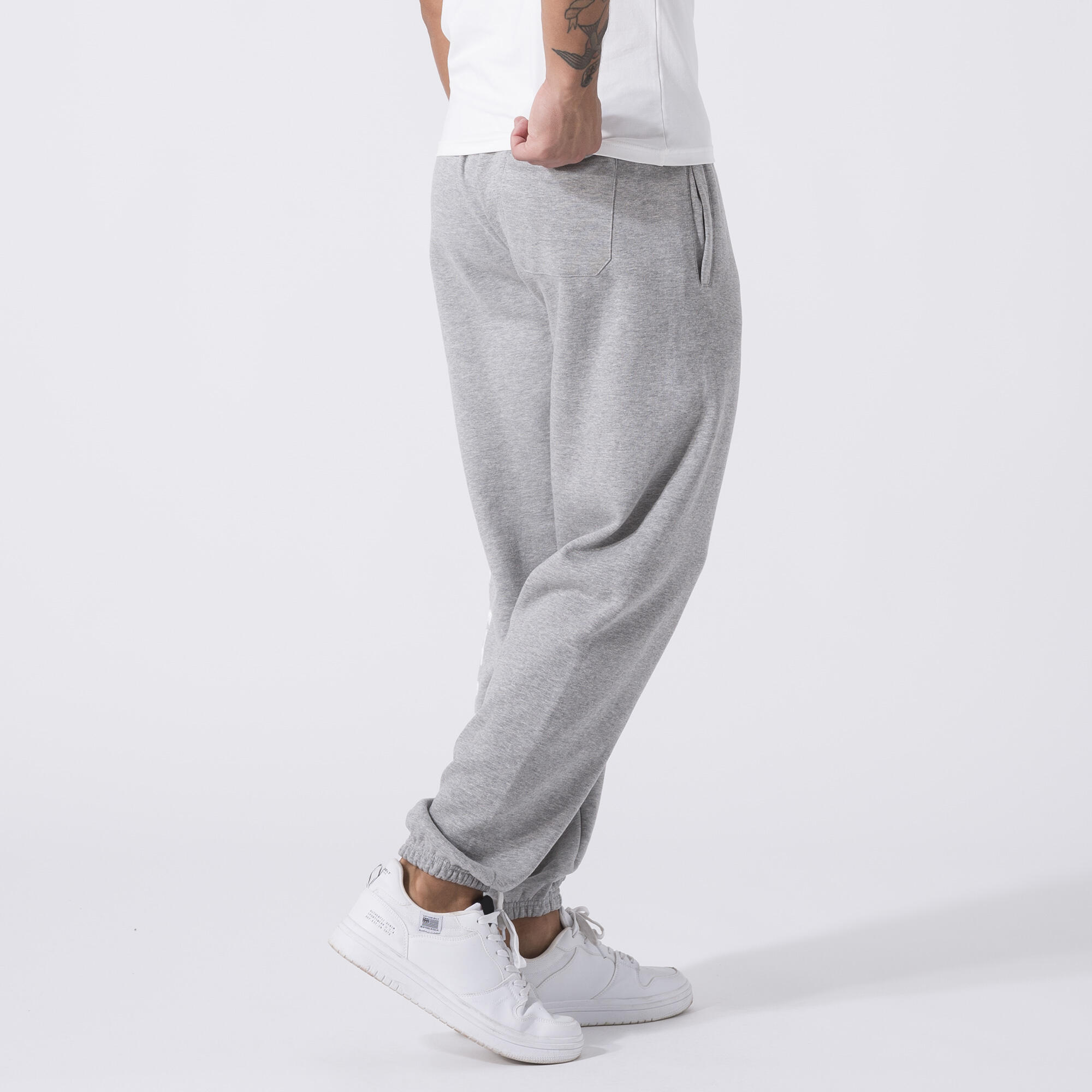 PANTALON EXCLUSIF EN MOLLETON GRIS CHINÉ COTON, POLYESTER 4/7